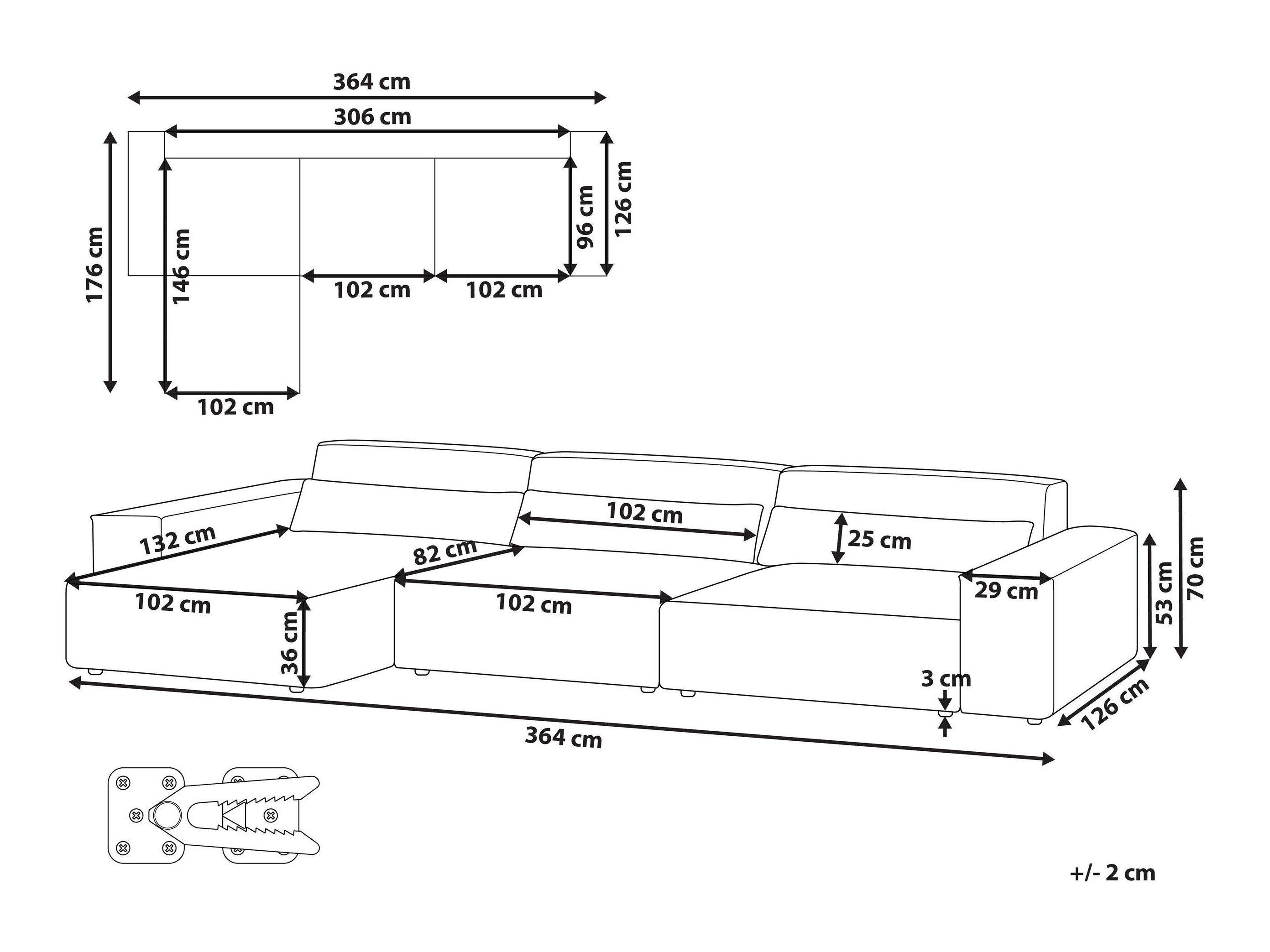 Αρθρωτός γωνιακός καναπές Tivsora 104 (Γκρι)