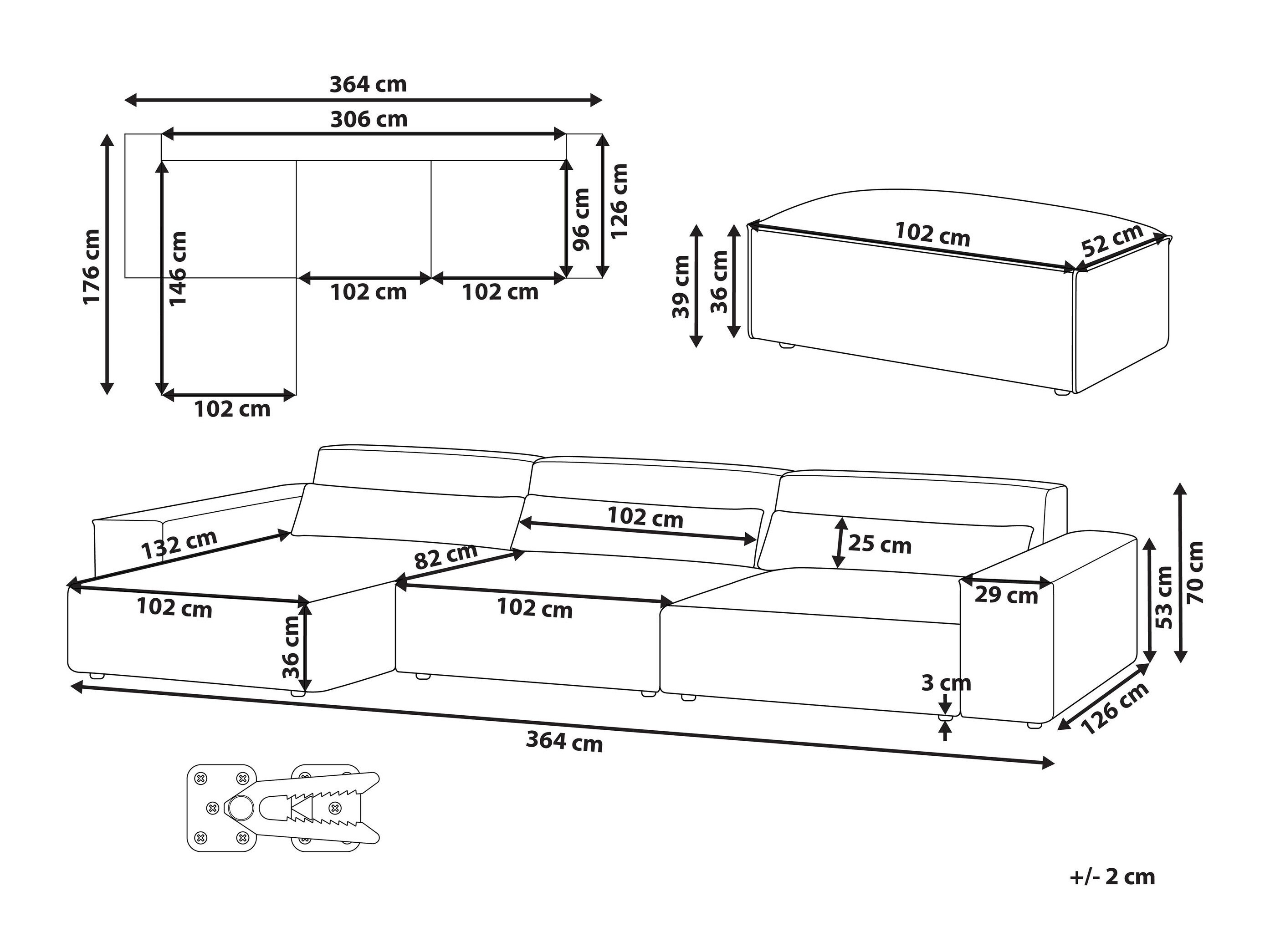 Σετ ταπετσαρισμένων επίπλων Tivsora 108 (Ανοιχτό καφέ)