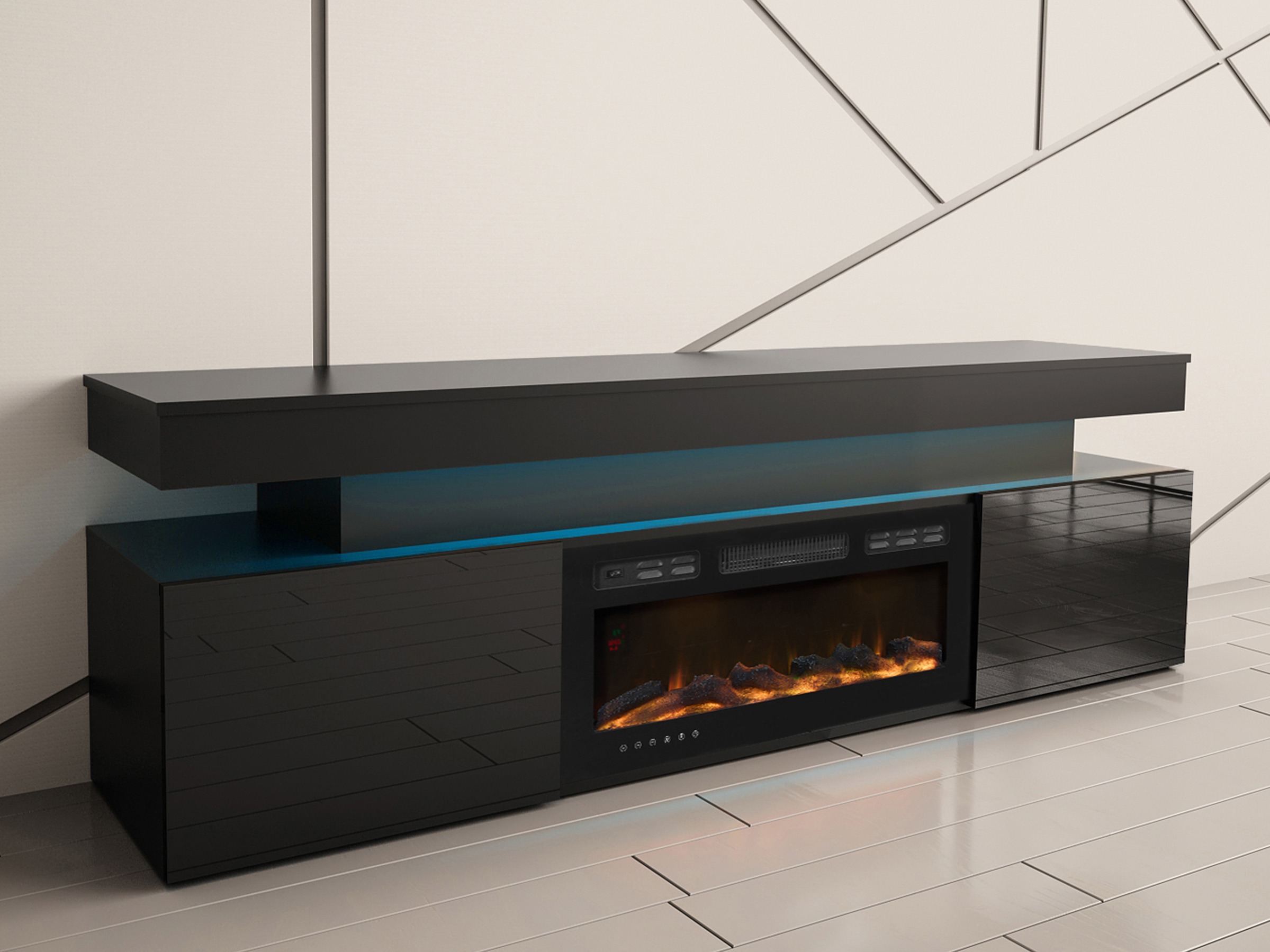 Έπιπλο τηλεόρασης Monfero I (Μαύρο + Γυαλιστερό μαύρο)