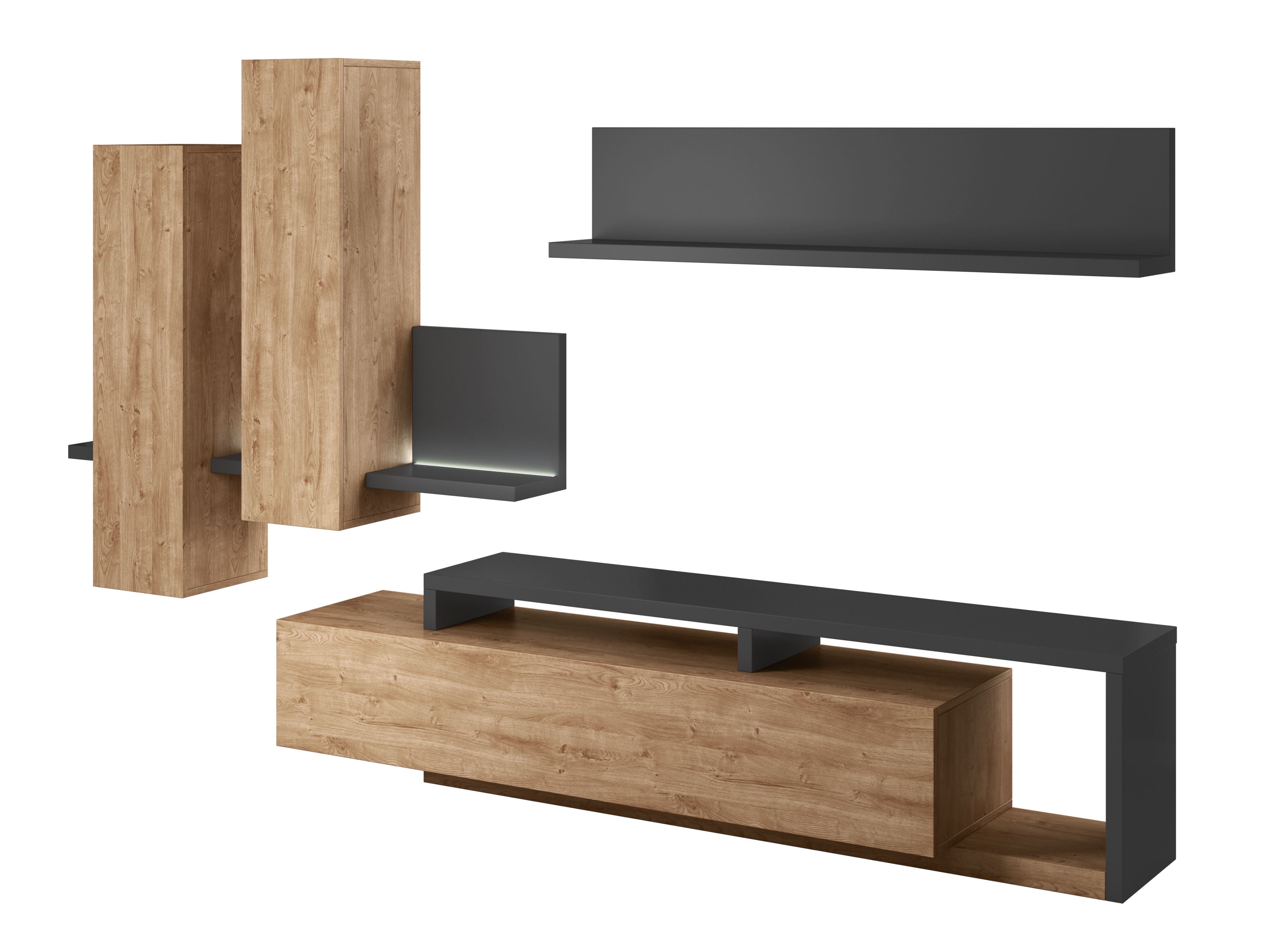 Σετ επίπλων σαλονιού Lutiva 100 (Ανθρακί + Ribbec δρυς)