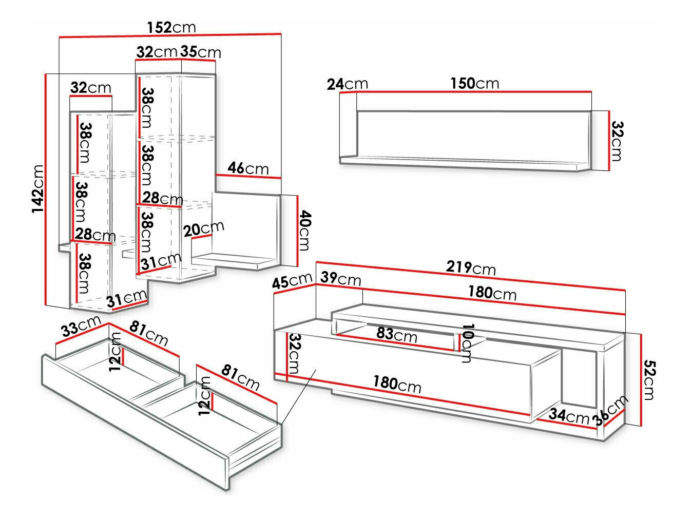 Σετ επίπλων σαλονιού Lutiva 100 (Άσπρο + Σκυρόδεμα)