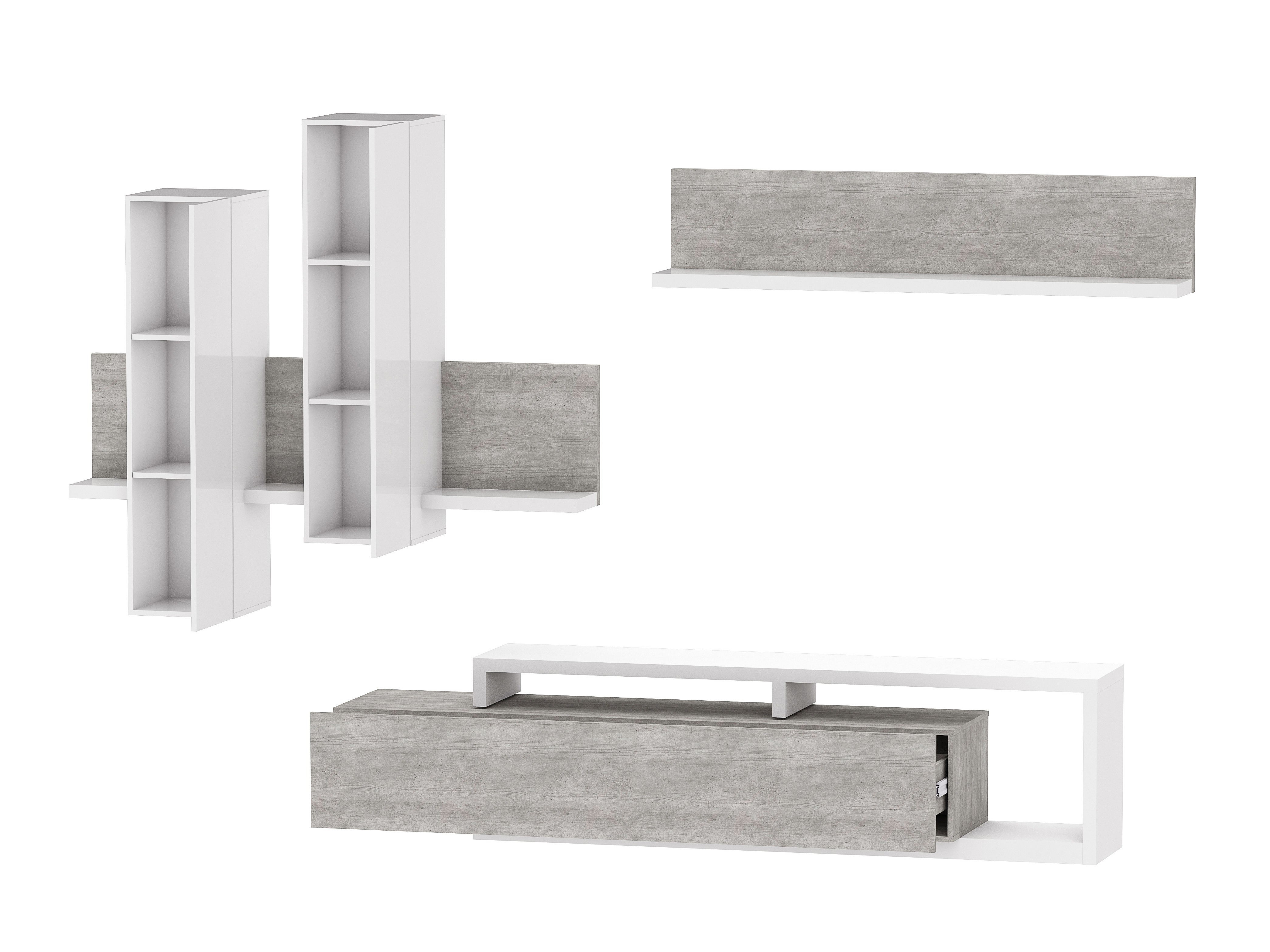 Σετ επίπλων σαλονιού Lutiva 100 (Άσπρο + Σκυρόδεμα)