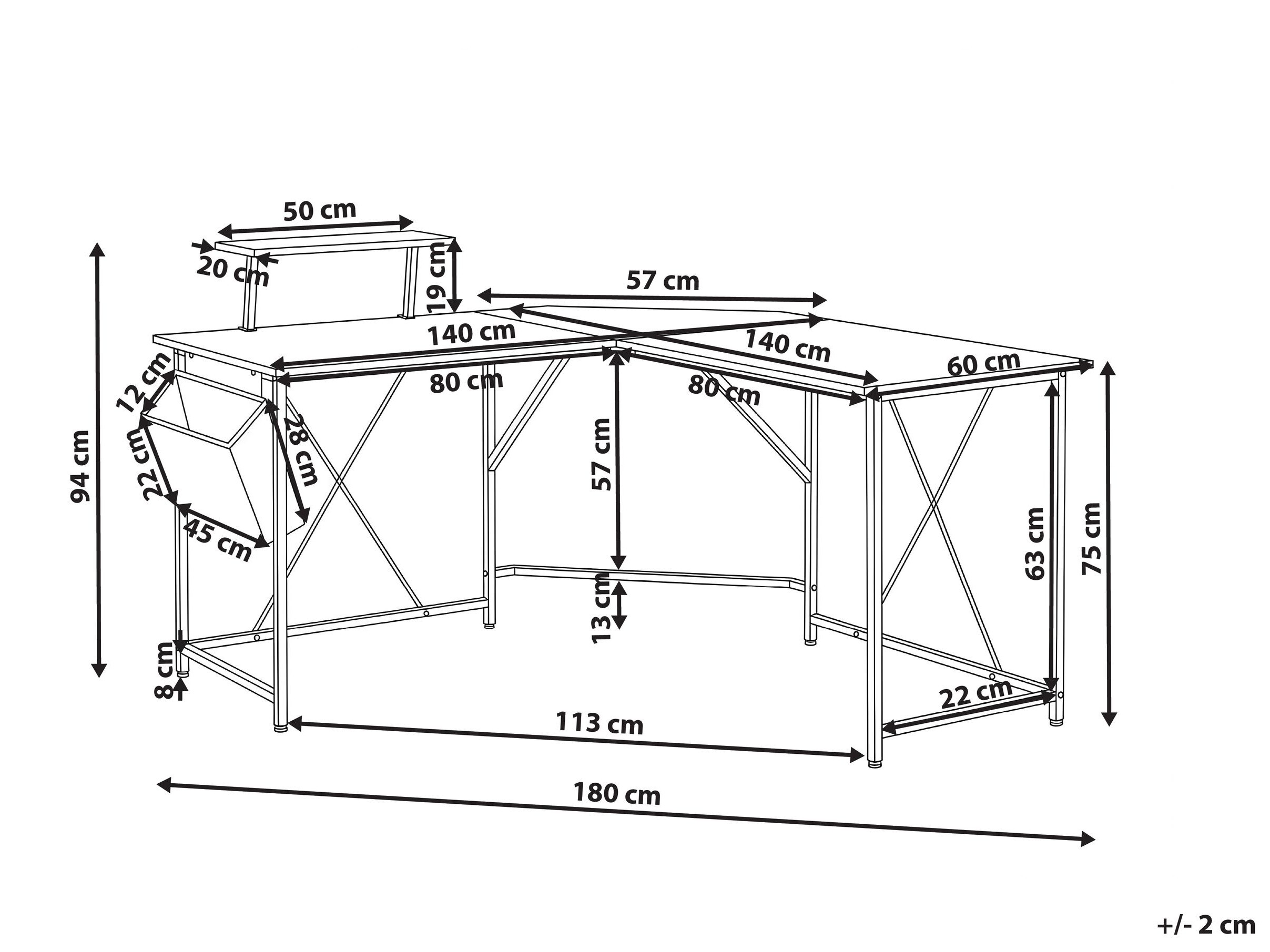 Γωνιακό γραφείο Berwyn 3218 (Μαύρο)