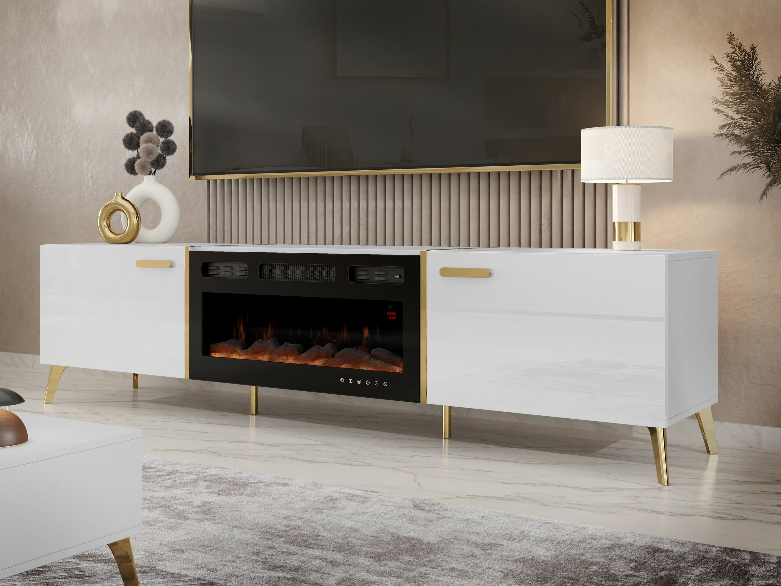 Έπιπλο τηλεόρασης Comfivo Capella III (Άσπρο + Γυαλιστερό λευκό)