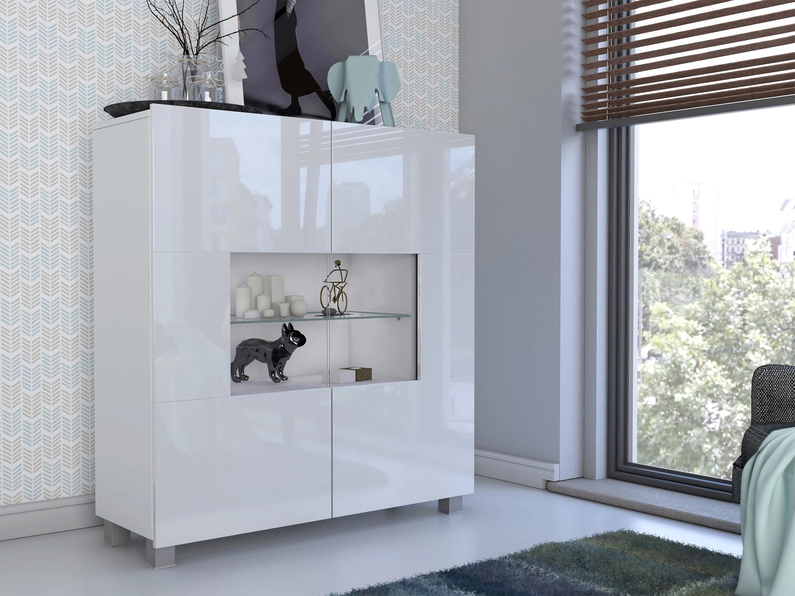 Μπουφέ Remus (Άσπρο + Γυαλιστερό λευκό)