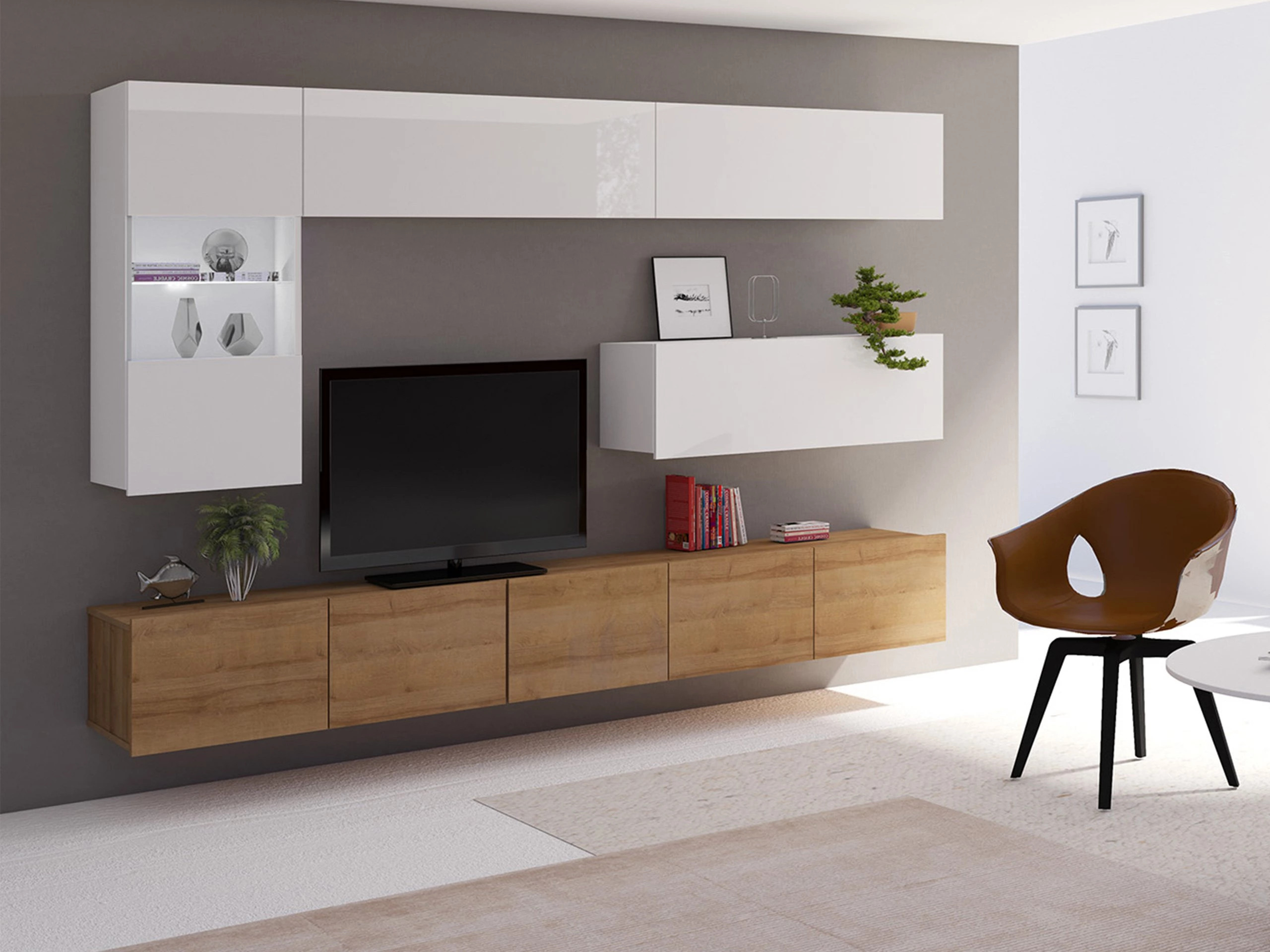 Living room set Remus IV (Golden oak + White + Glossy white)