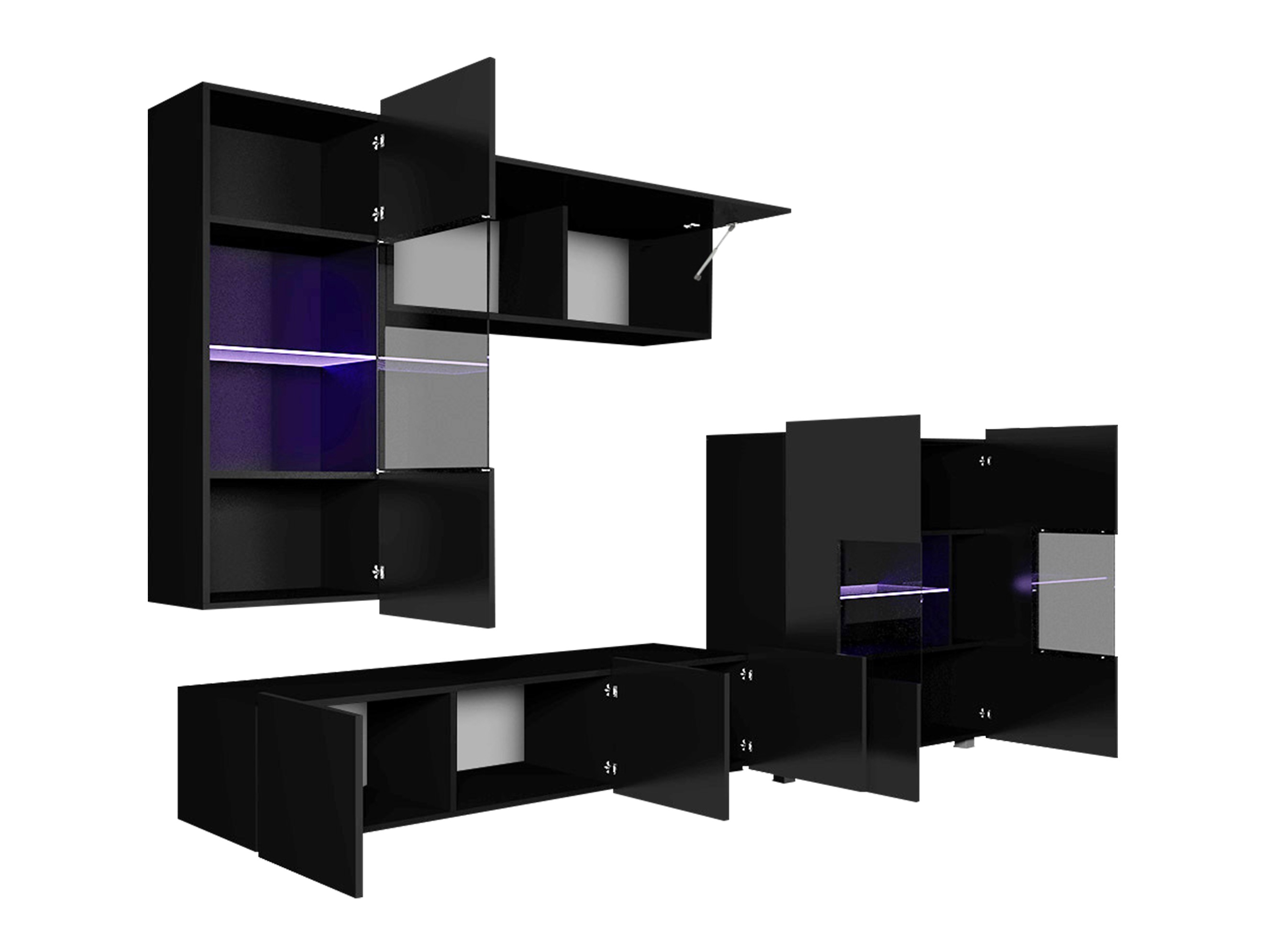 Σετ επίπλων σαλονιού Remus III (Μαύρο + Γυαλιστερό μαύρο)