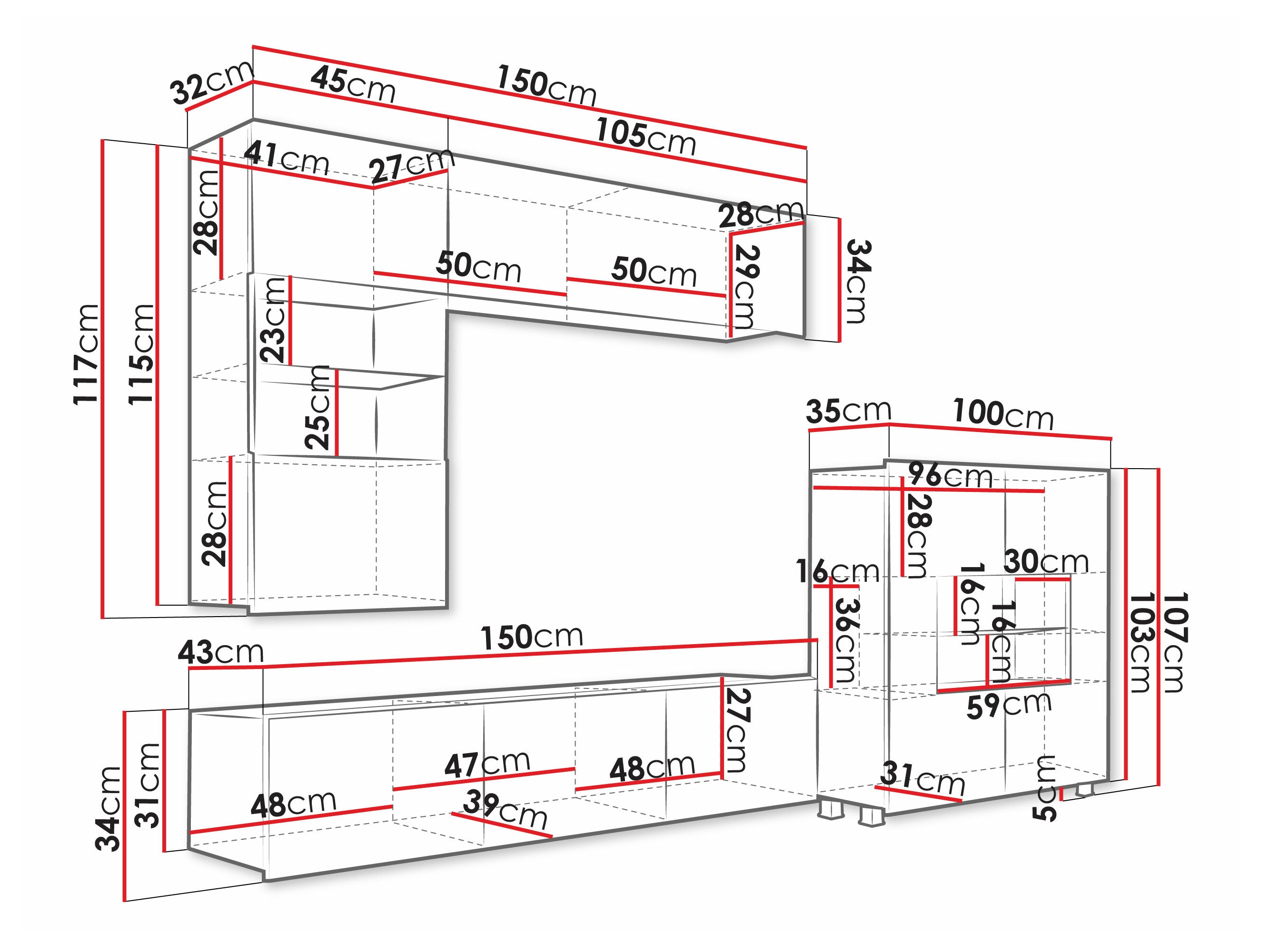 Σετ επίπλων σαλονιού Remus III (Μαύρο + Γυαλιστερό μαύρο)