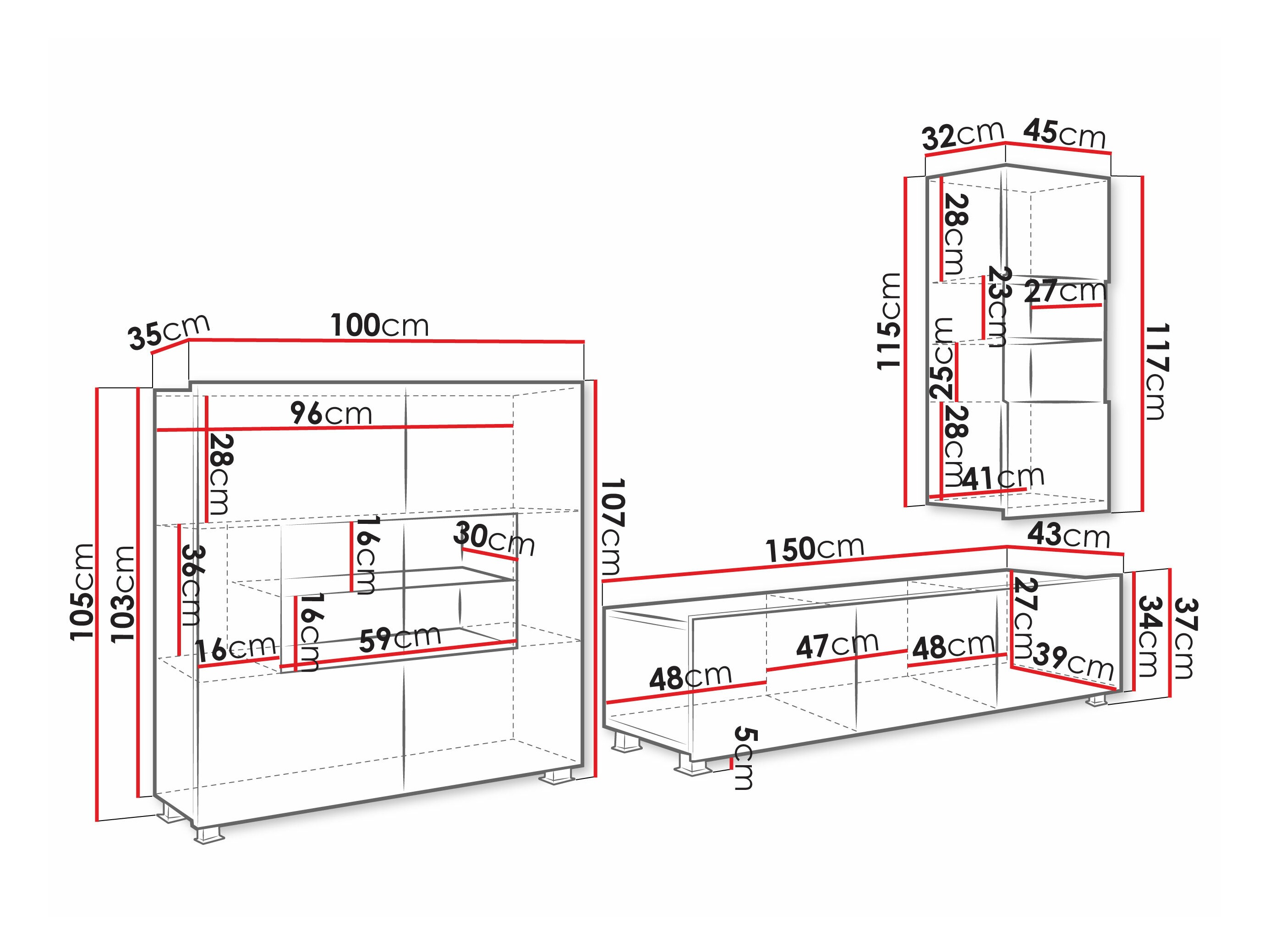 Σετ επίπλων σαλονιού Remus VII (Άσπρο + Γυαλιστερό λευκό)