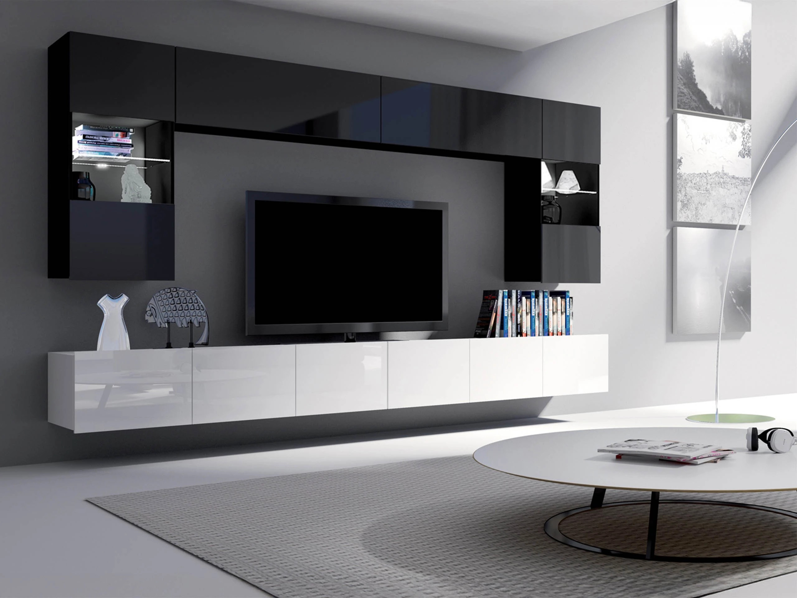 Living room set Remus I (Glossy white + Glossy black)