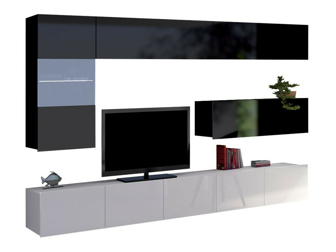 Σετ επίπλων σαλονιού Remus IV (Άσπρο + Γυαλιστερό λευκό + Μαύρο + Γυαλιστερό μαύρο)