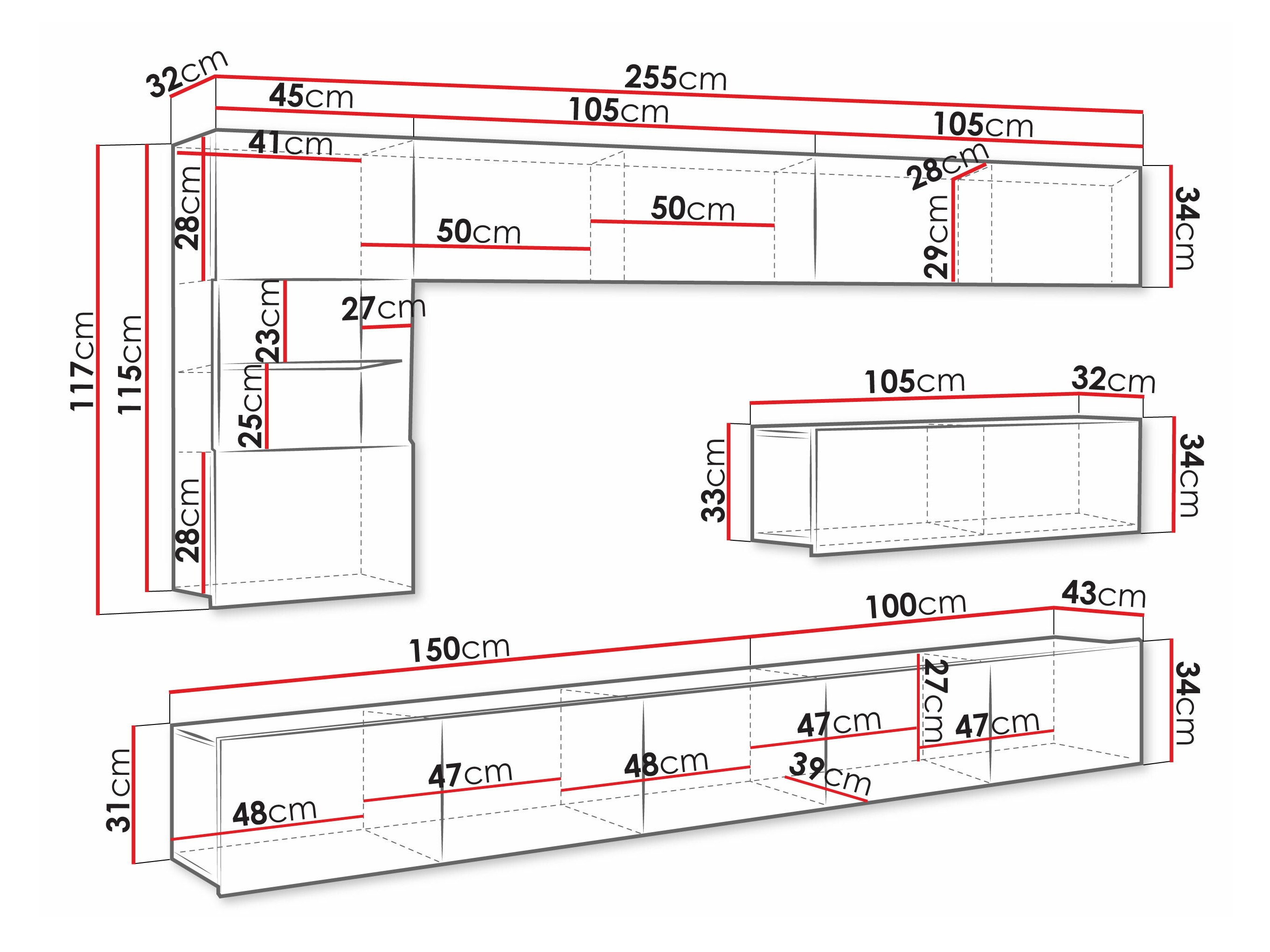 Σετ επίπλων σαλονιού Remus IV (Μαύρο + Γυαλιστερό μαύρο)