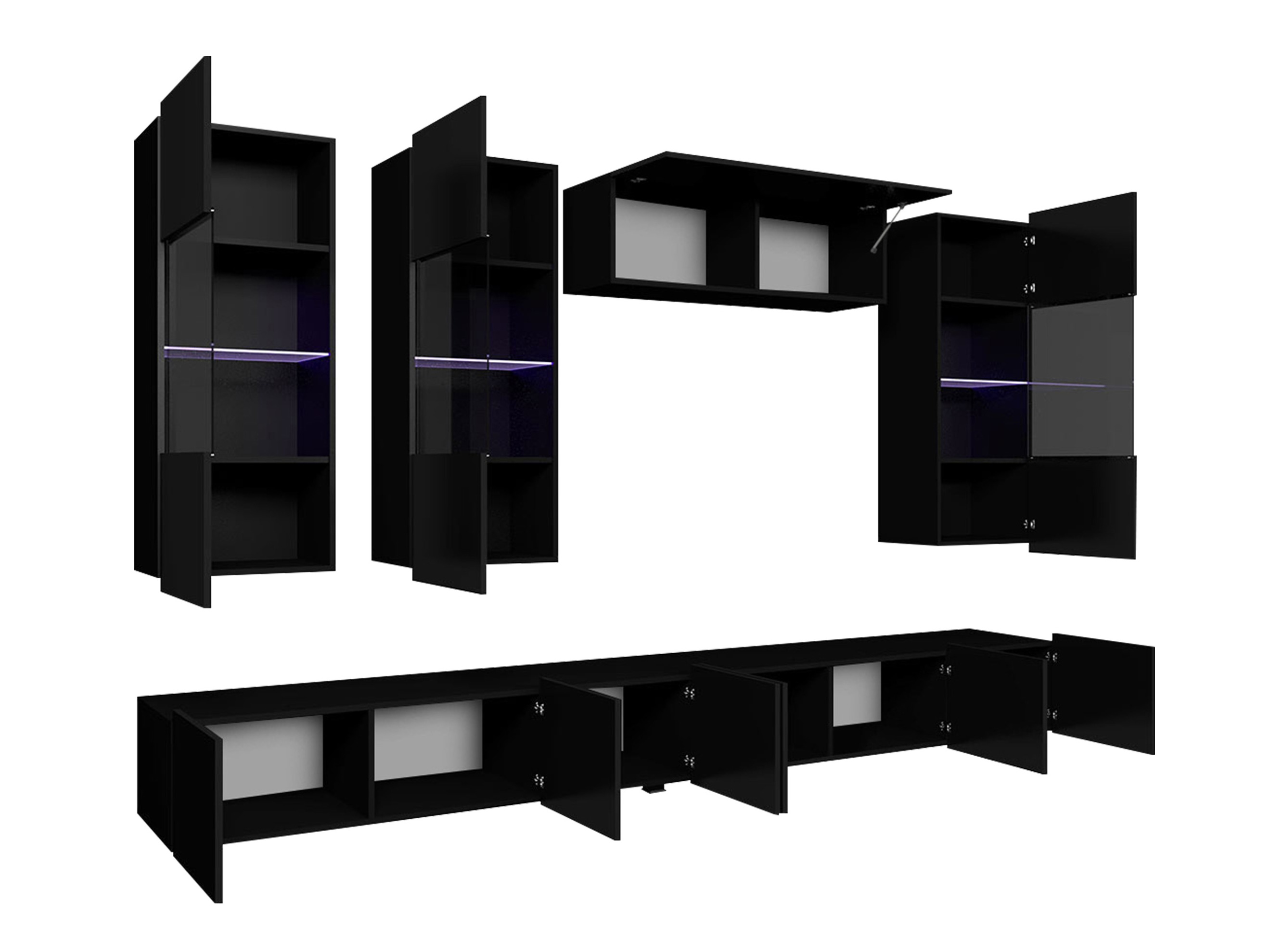 Σετ επίπλων σαλονιού Remus V (Μαύρο + Γυαλιστερό μαύρο)