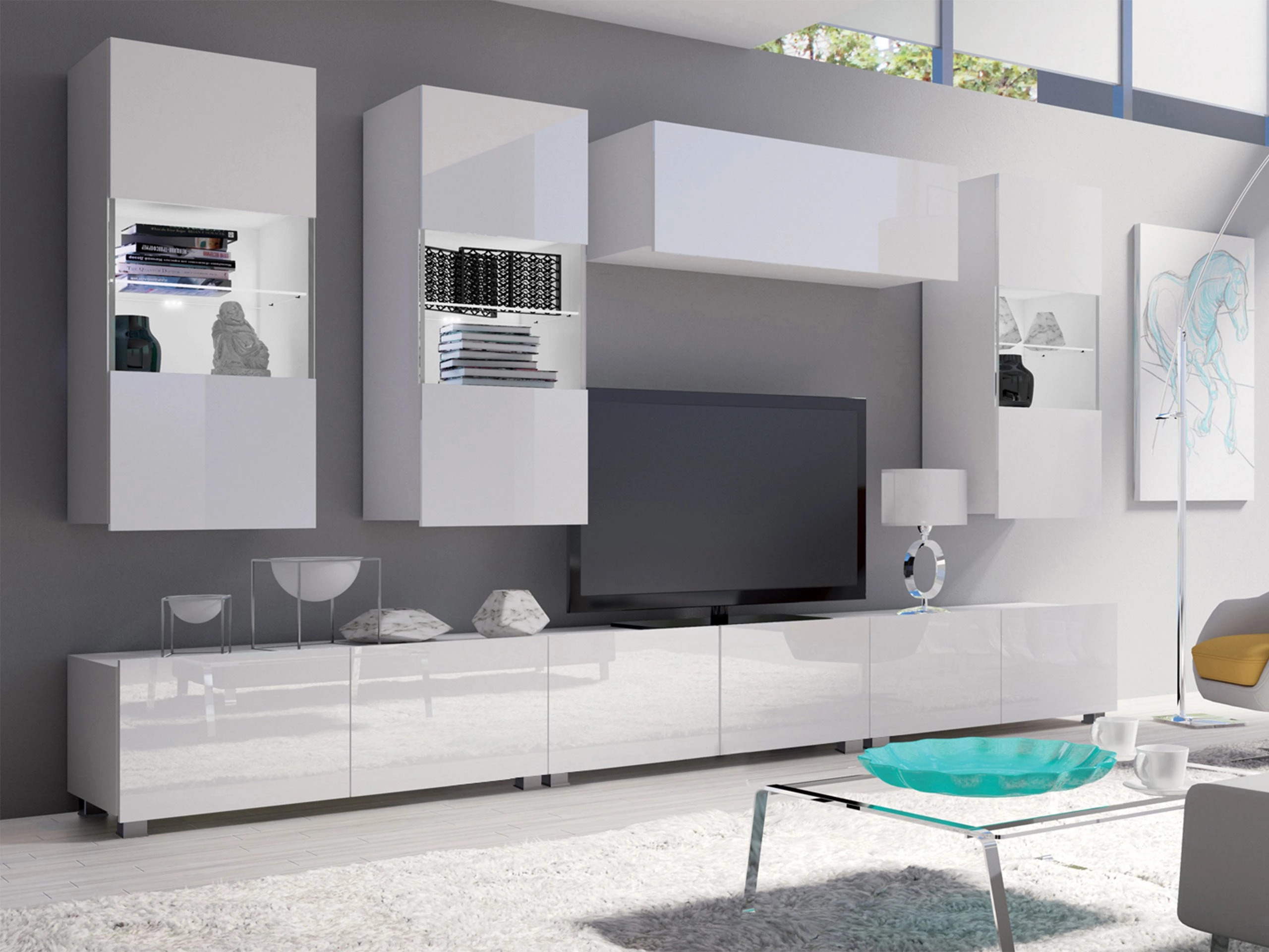 Σετ επίπλων σαλονιού Remus XI (Άσπρο + Γυαλιστερό λευκό)