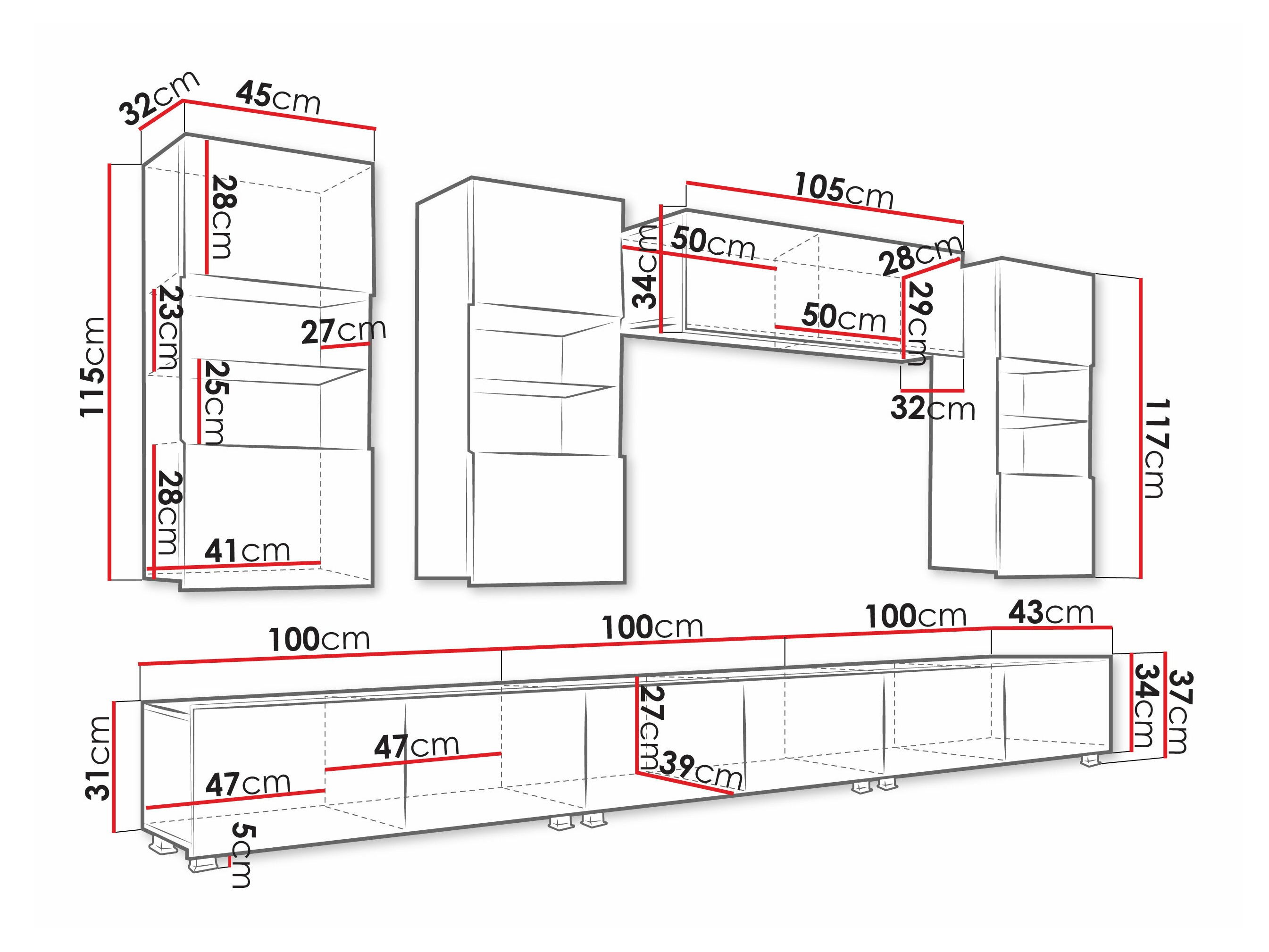 Σετ επίπλων σαλονιού Remus XI (Άσπρο + Γυαλιστερό λευκό)