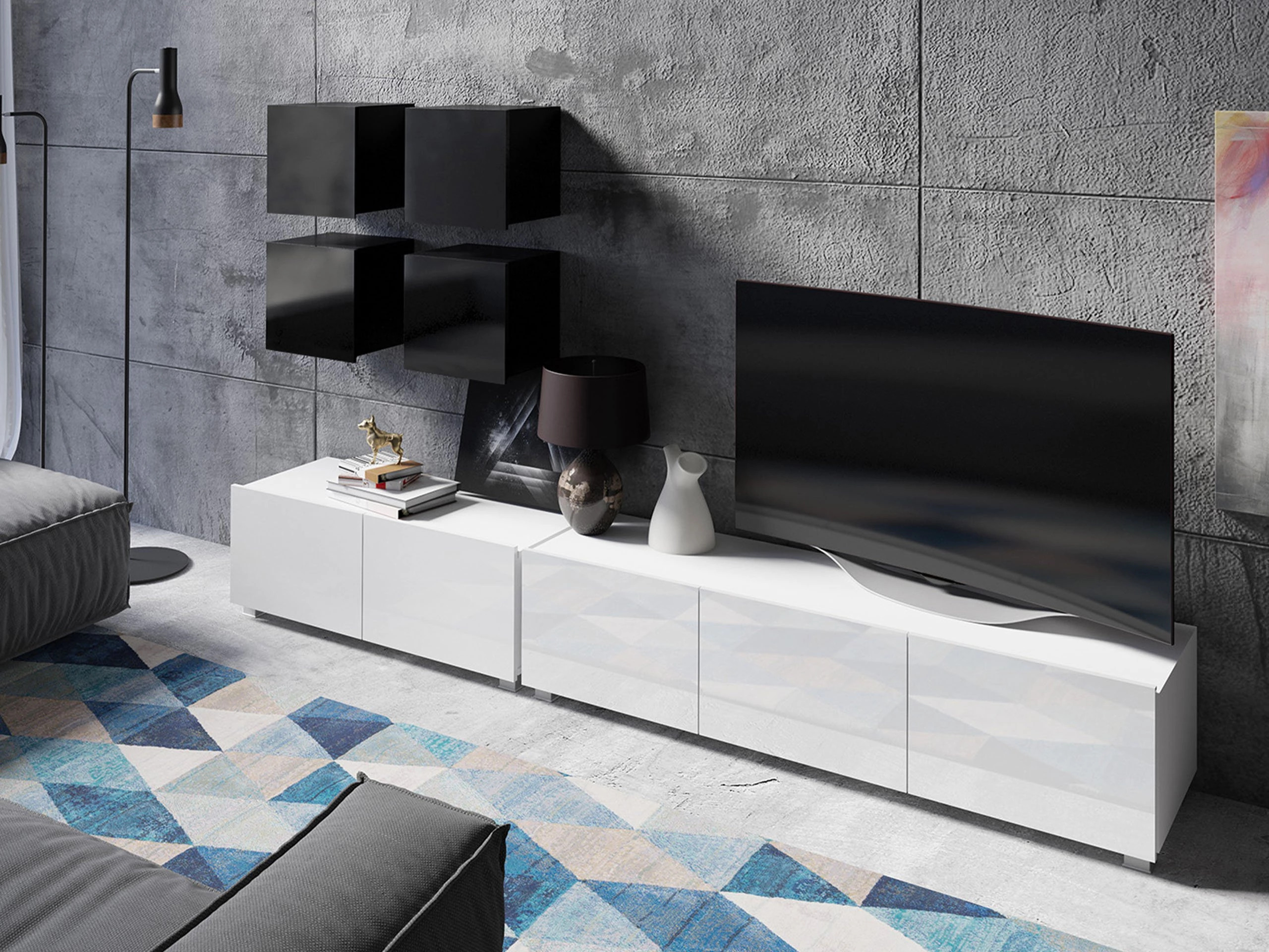 Living room set Remus XVIII (Black + Glossy black + White + Glossy white)