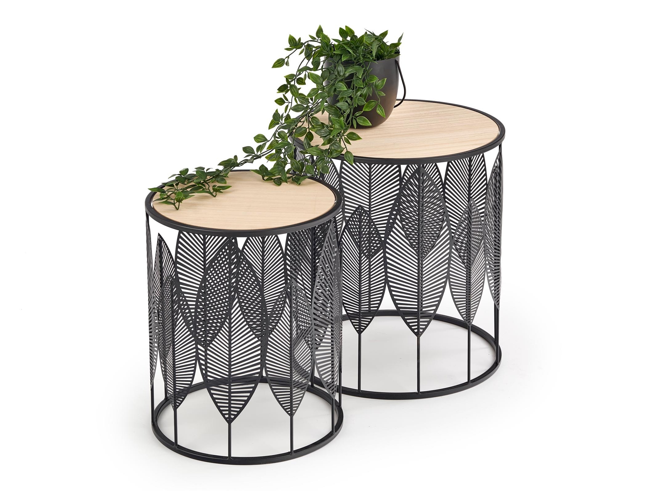 Σετ βοηθητικών τραπεζιών Houston 974 (Μαύρο + Ανοιχτό χρώμα ξύλου)