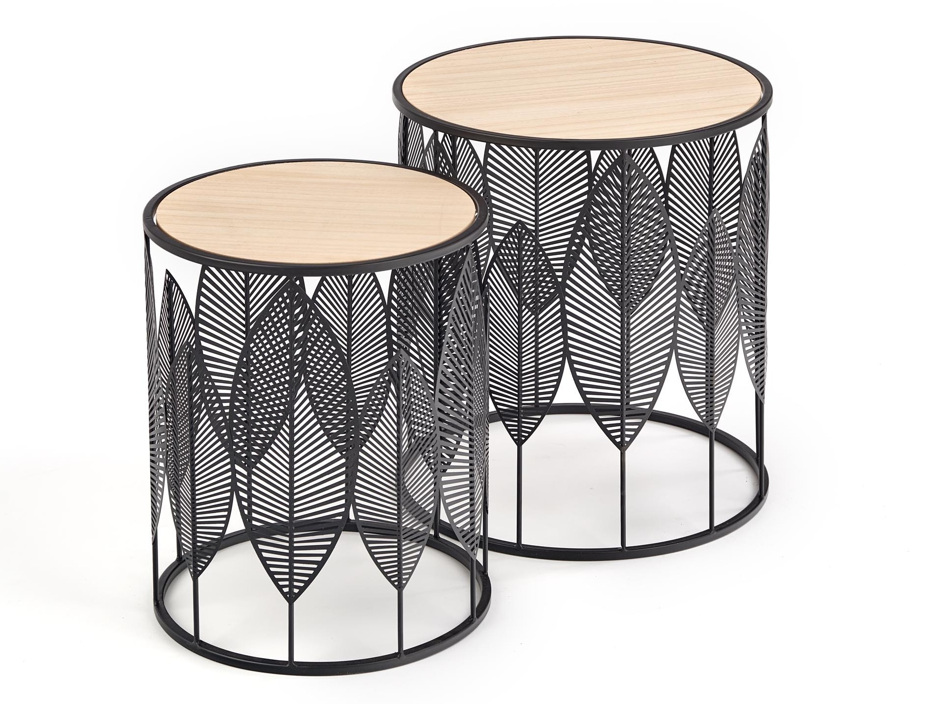 Σετ βοηθητικών τραπεζιών Houston 974 (Μαύρο + Ανοιχτό χρώμα ξύλου)