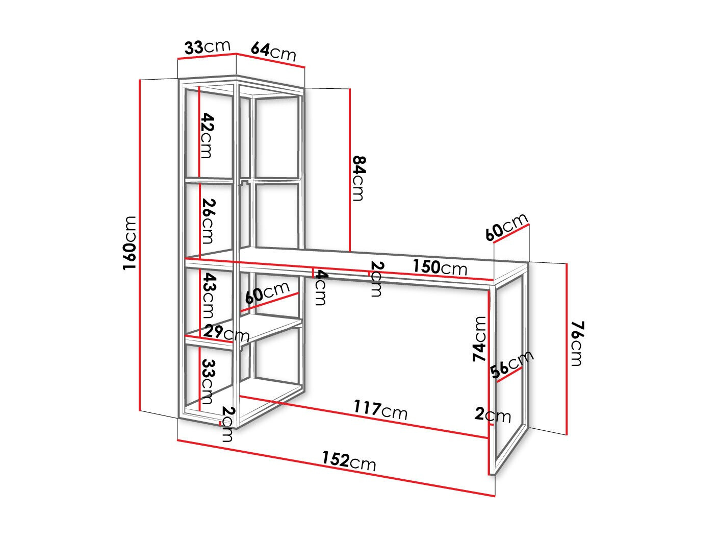 Γραφείο Oswego 107 (Καφέ + Μαύρο)
