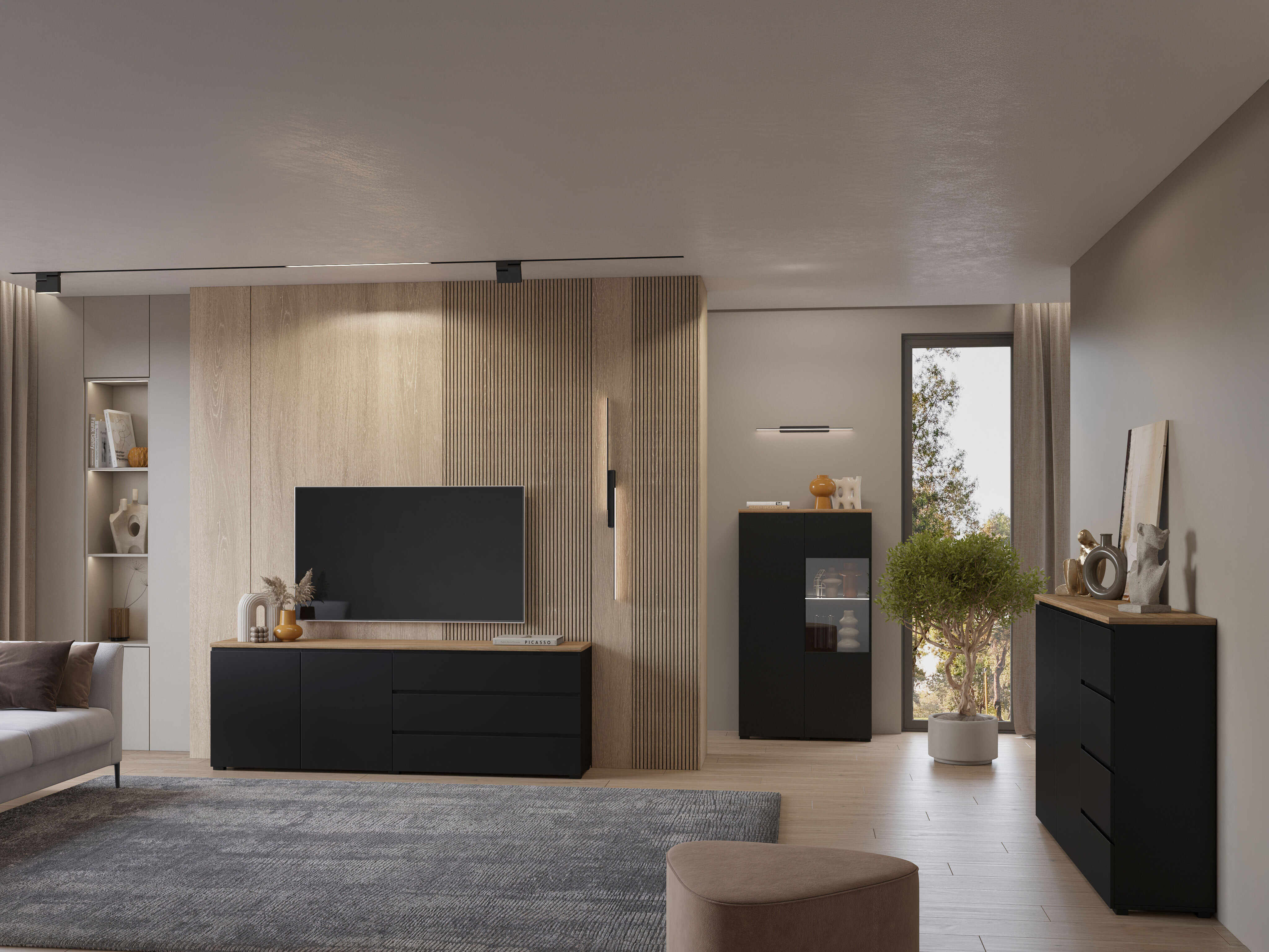 Βιβλιοθήκη Baletu 108 (Μαύρο + Δρυς)