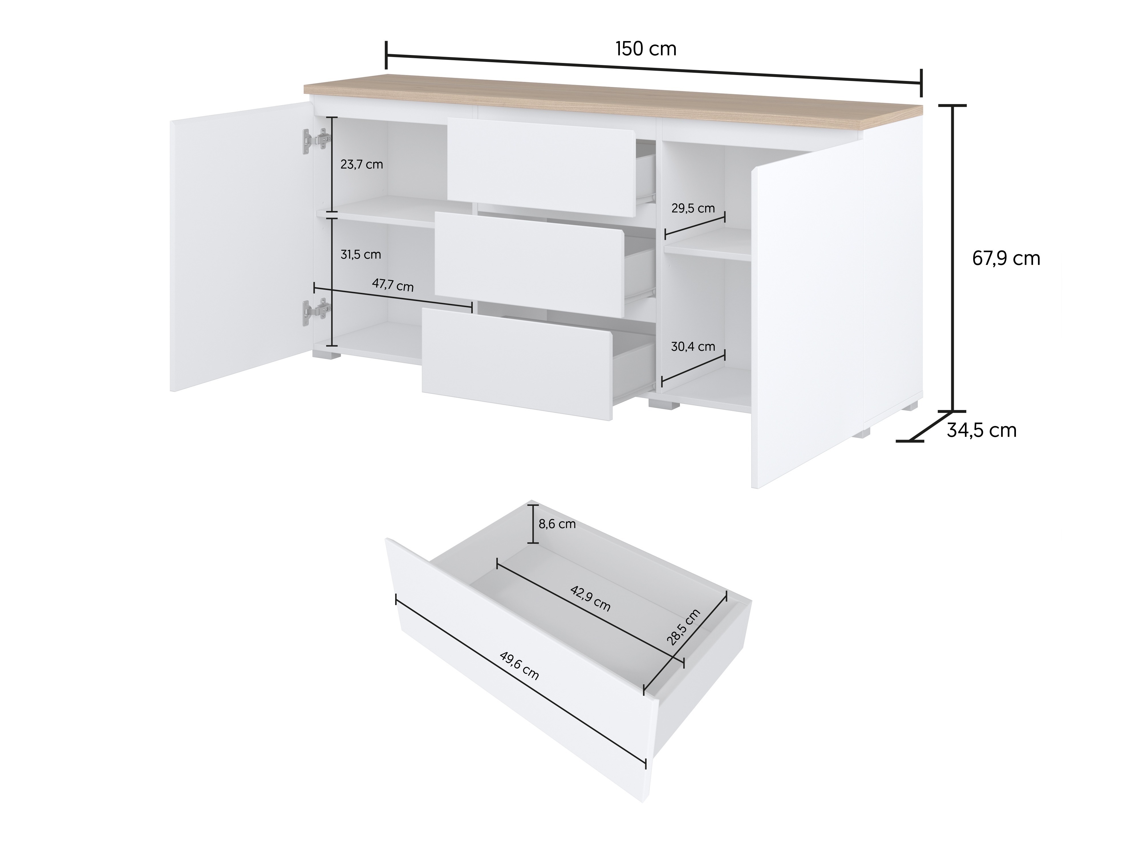 Συρταριέρα Baletu 106 (Μαύρο + Δρυς)