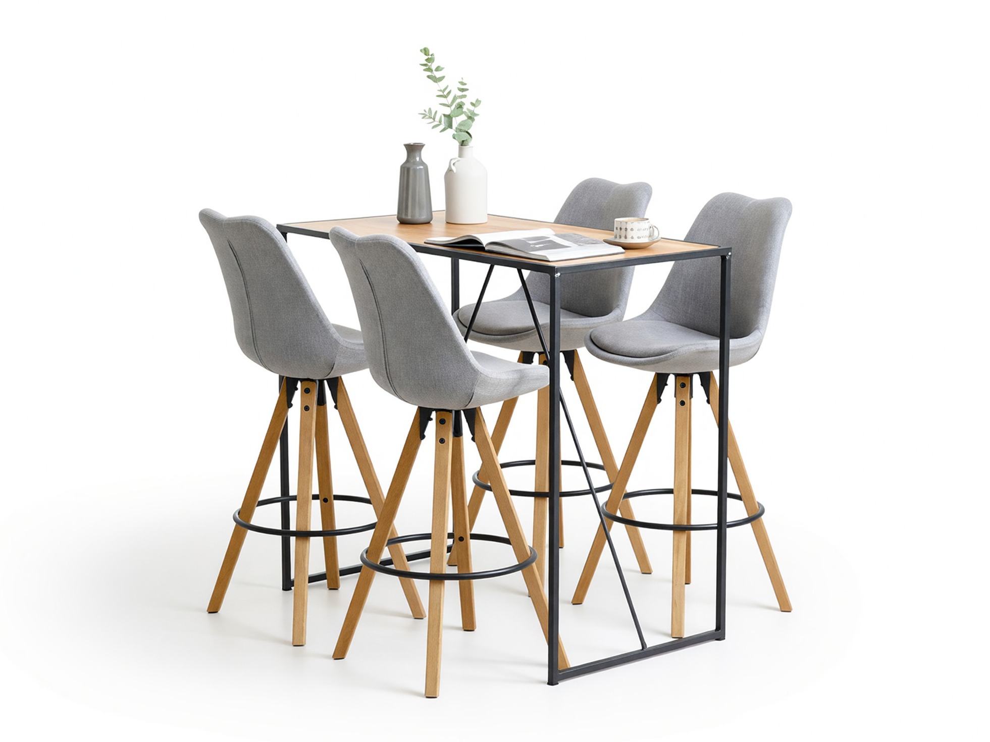 Σετ τραπεζαρίας Norsica 517 (Γκρι + Ανοιχτό χρώμα ξύλου)