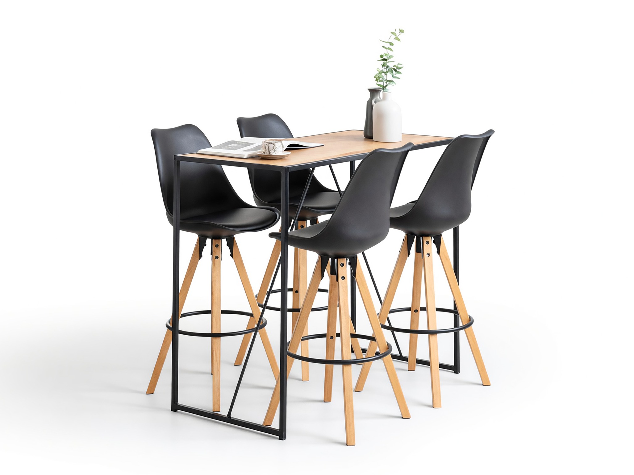 Σετ τραπεζαρίας Norsica 517 (Μαύρο + Ανοιχτό χρώμα ξύλου)