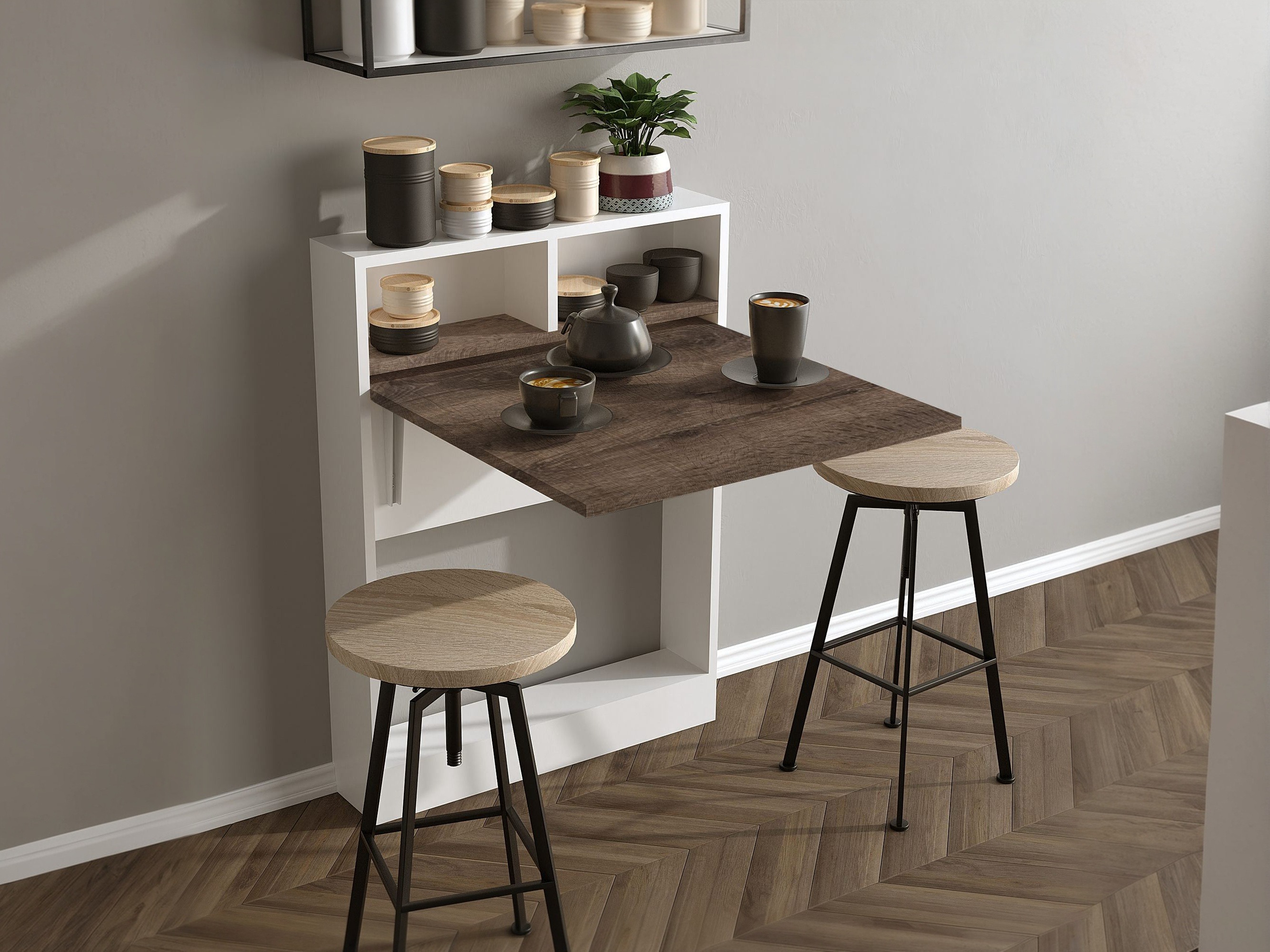 Αναδιπλούμενο τραπέζι Kailua 187 (Άσπρο + Ανοιχτό καφέ)