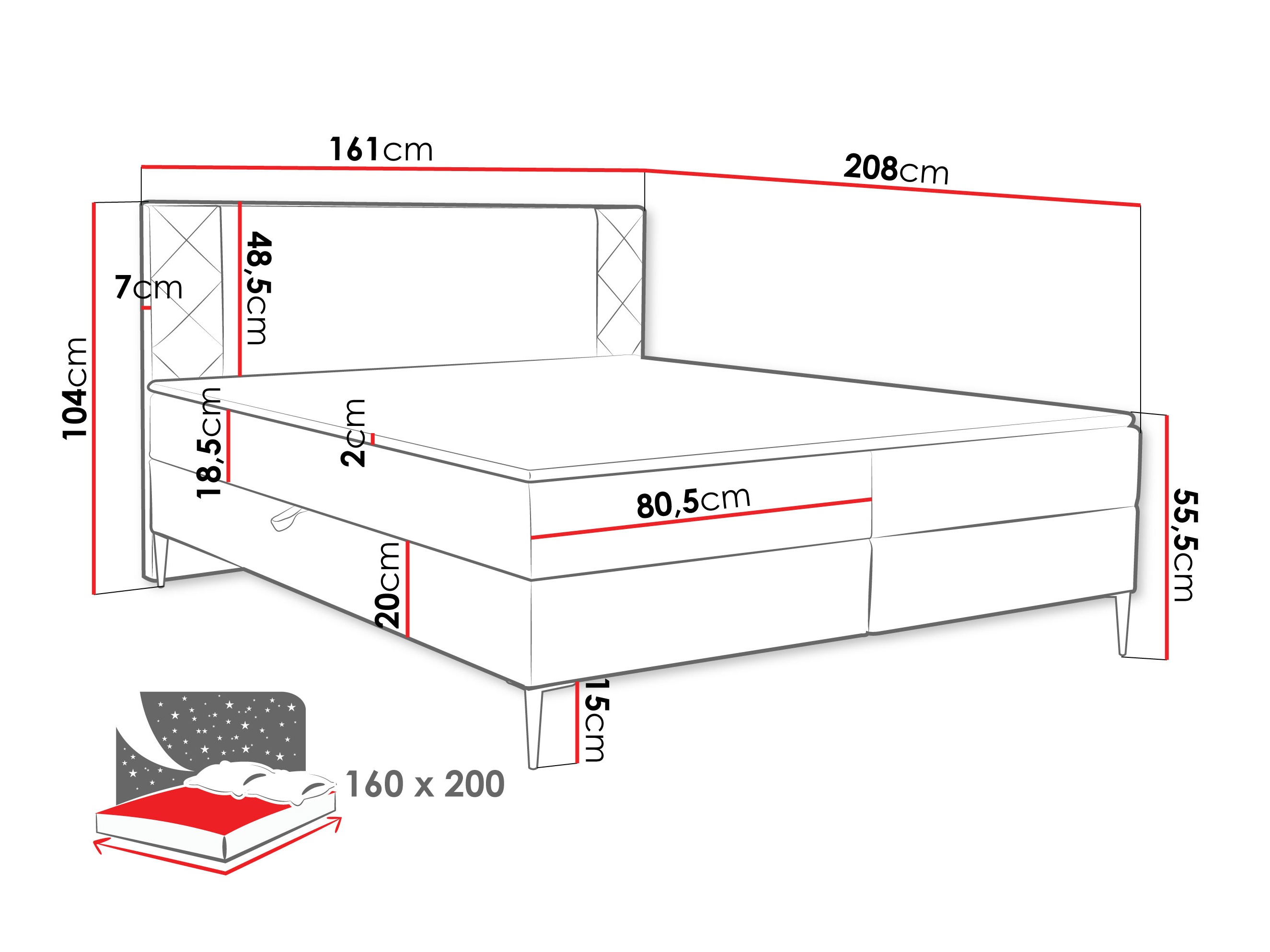Κρεβάτι continental Providence 200 (Polo 872)