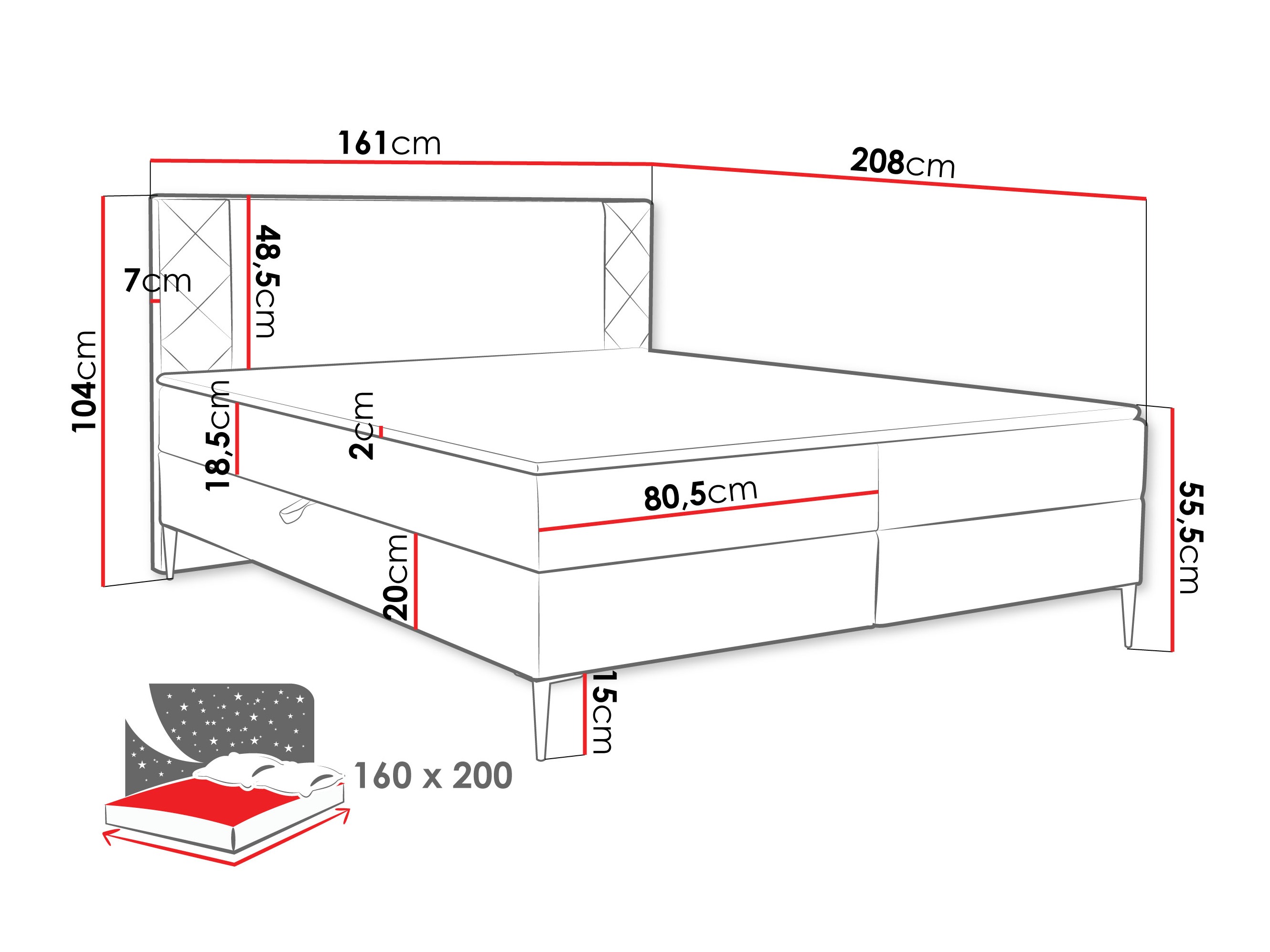 Κρεβάτι continental Providence 200 (Polo 897)