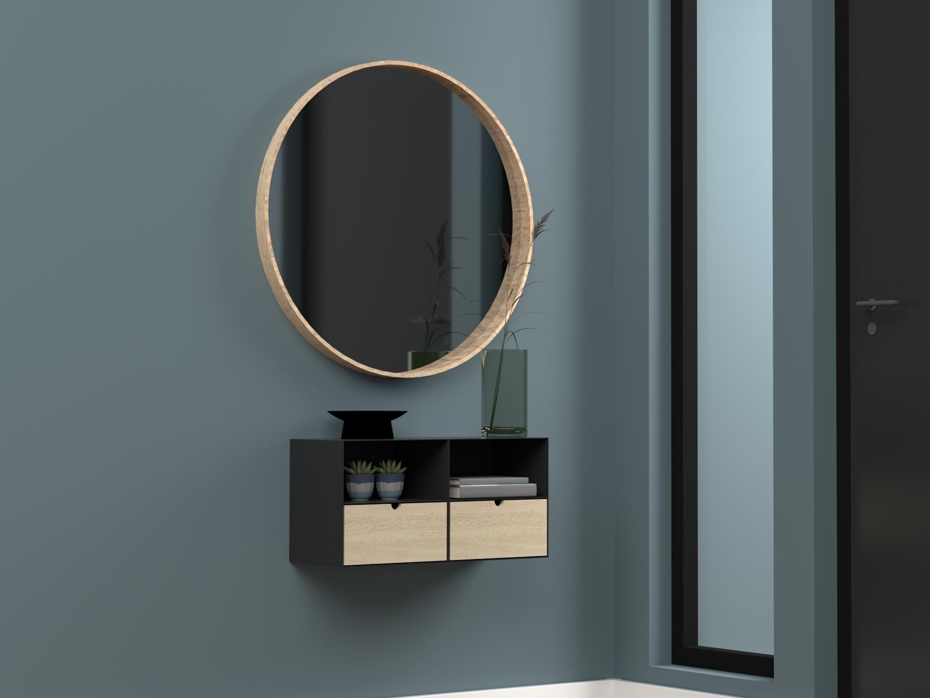 Κομοδίνο Norsica 375 (Μαύρο + Ανοιχτό χρώμα ξύλου)