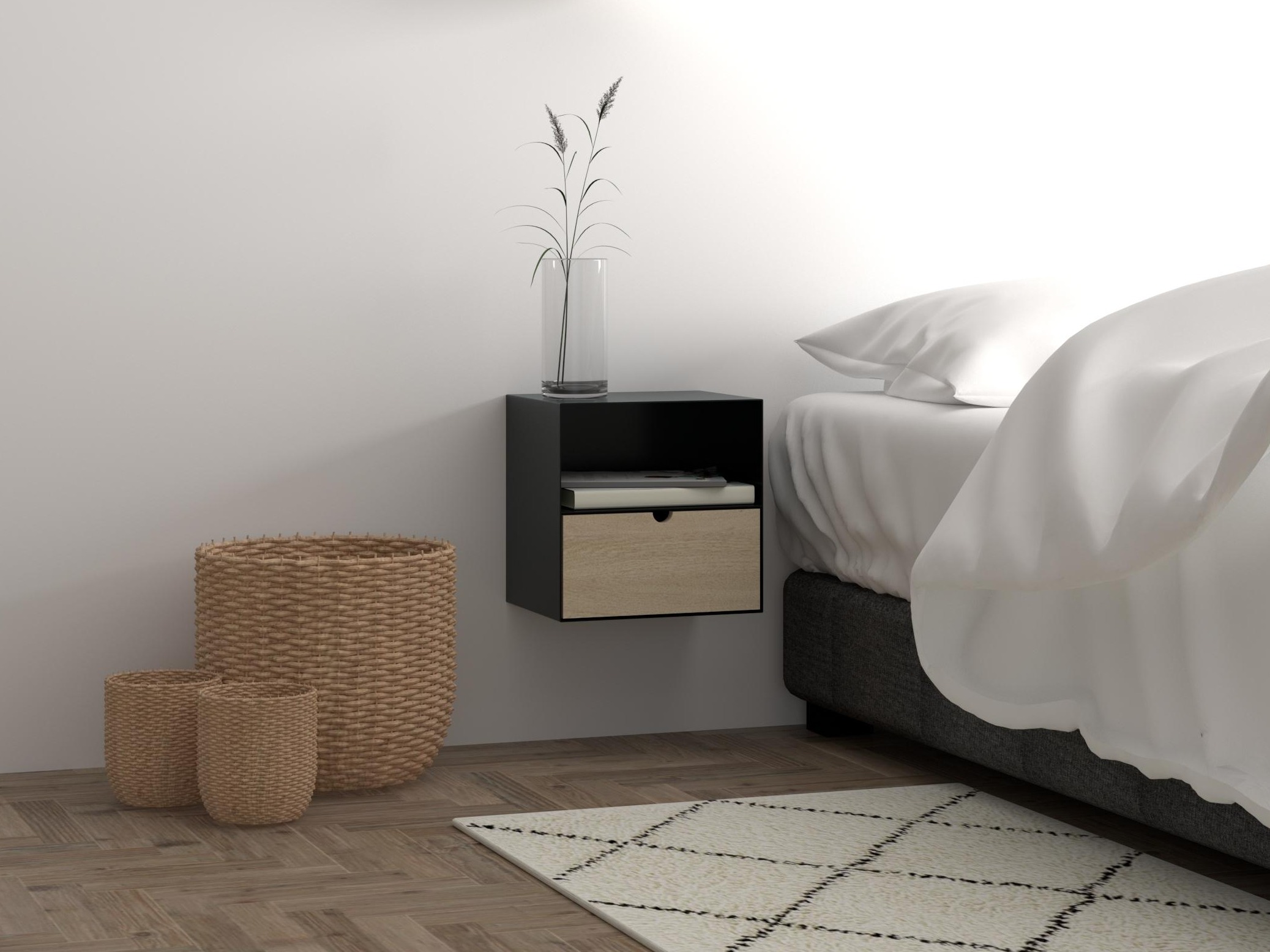 Κομοδίνο Norsica 375 (Μαύρο + Ανοιχτό χρώμα ξύλου)