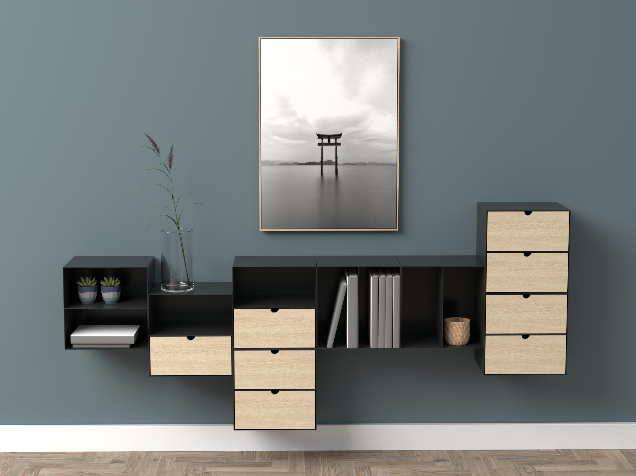 Κομοδίνο Norsica 375 (Μαύρο + Ανοιχτό χρώμα ξύλου)