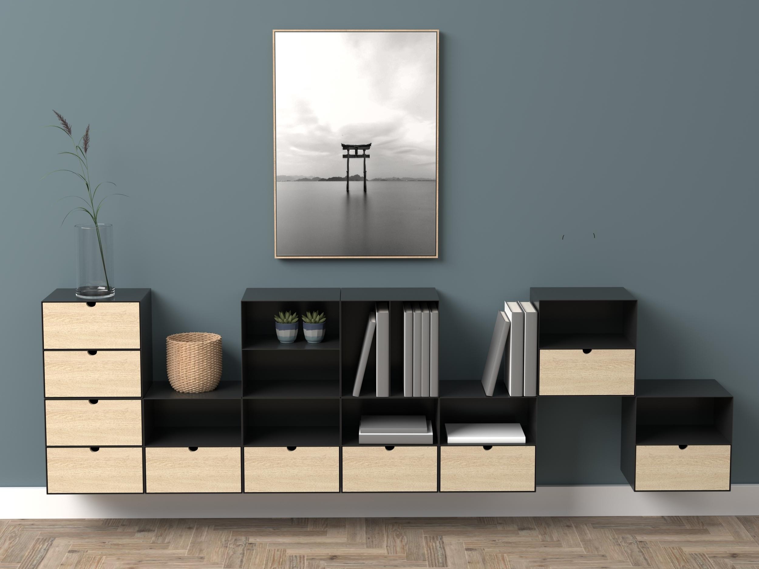 Κομοδίνο Norsica 375 (Μαύρο + Ανοιχτό χρώμα ξύλου)