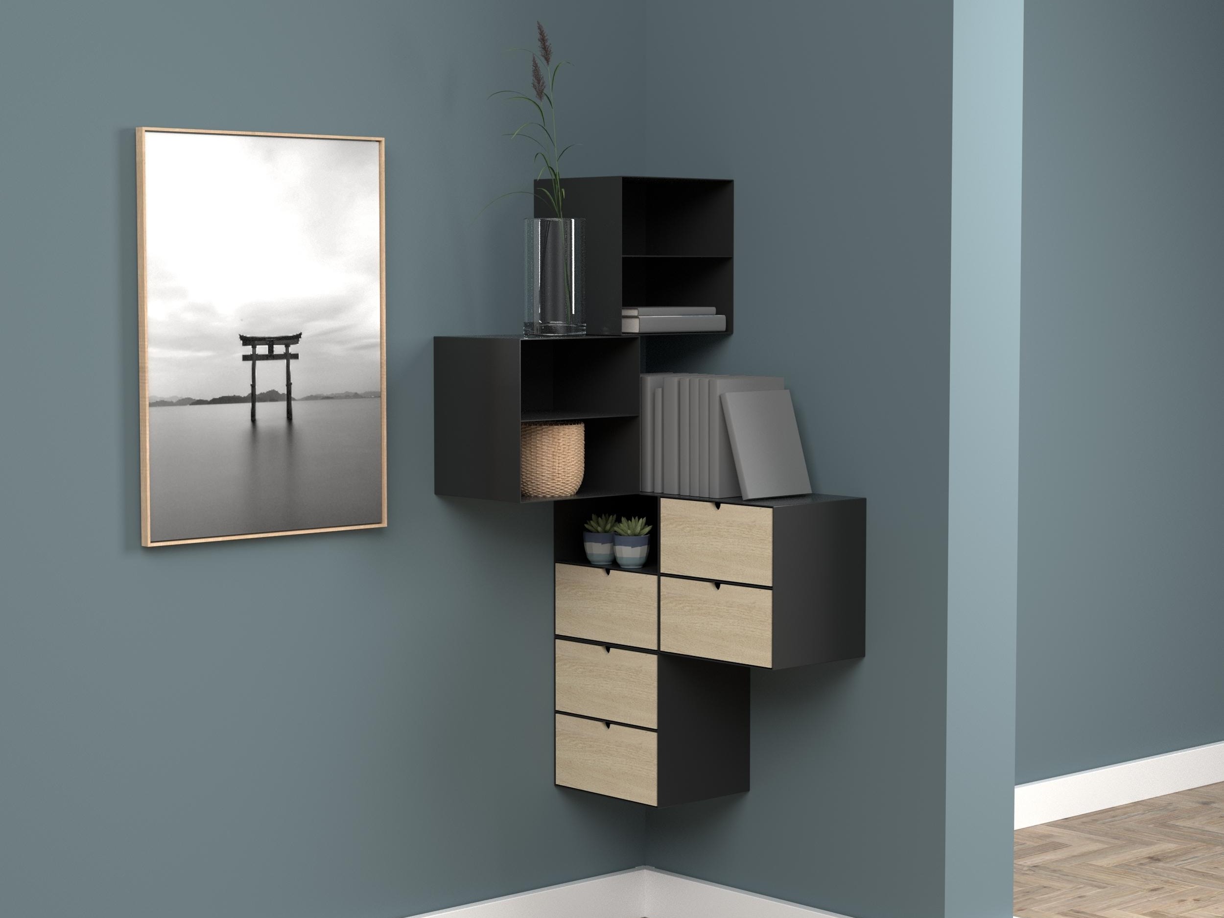 Κομοδίνο Norsica 375 (Μαύρο + Ανοιχτό χρώμα ξύλου)