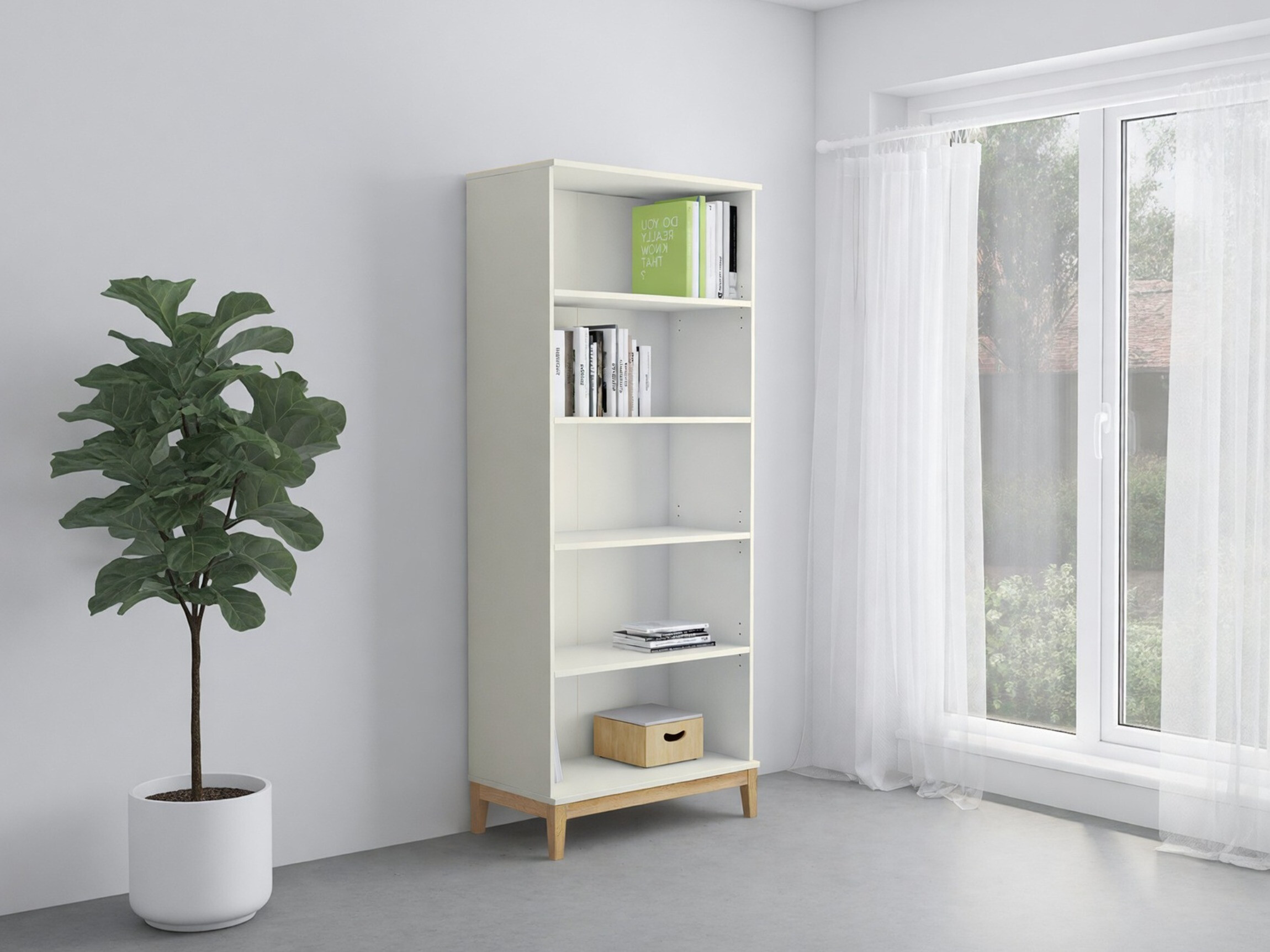 Bookcase Felmelo 101 (White + Wotan Oak)