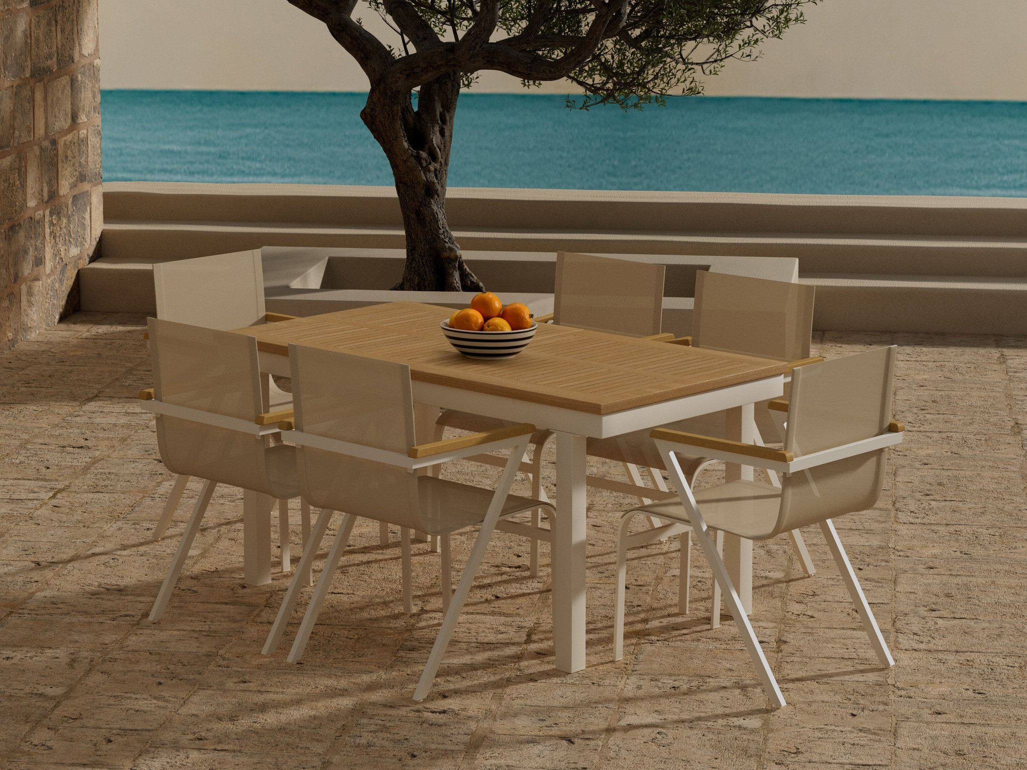 Σετ Τραπέζι και καρέκλες Dallas 5203 (Ξύλο Teak + Μπεζ)