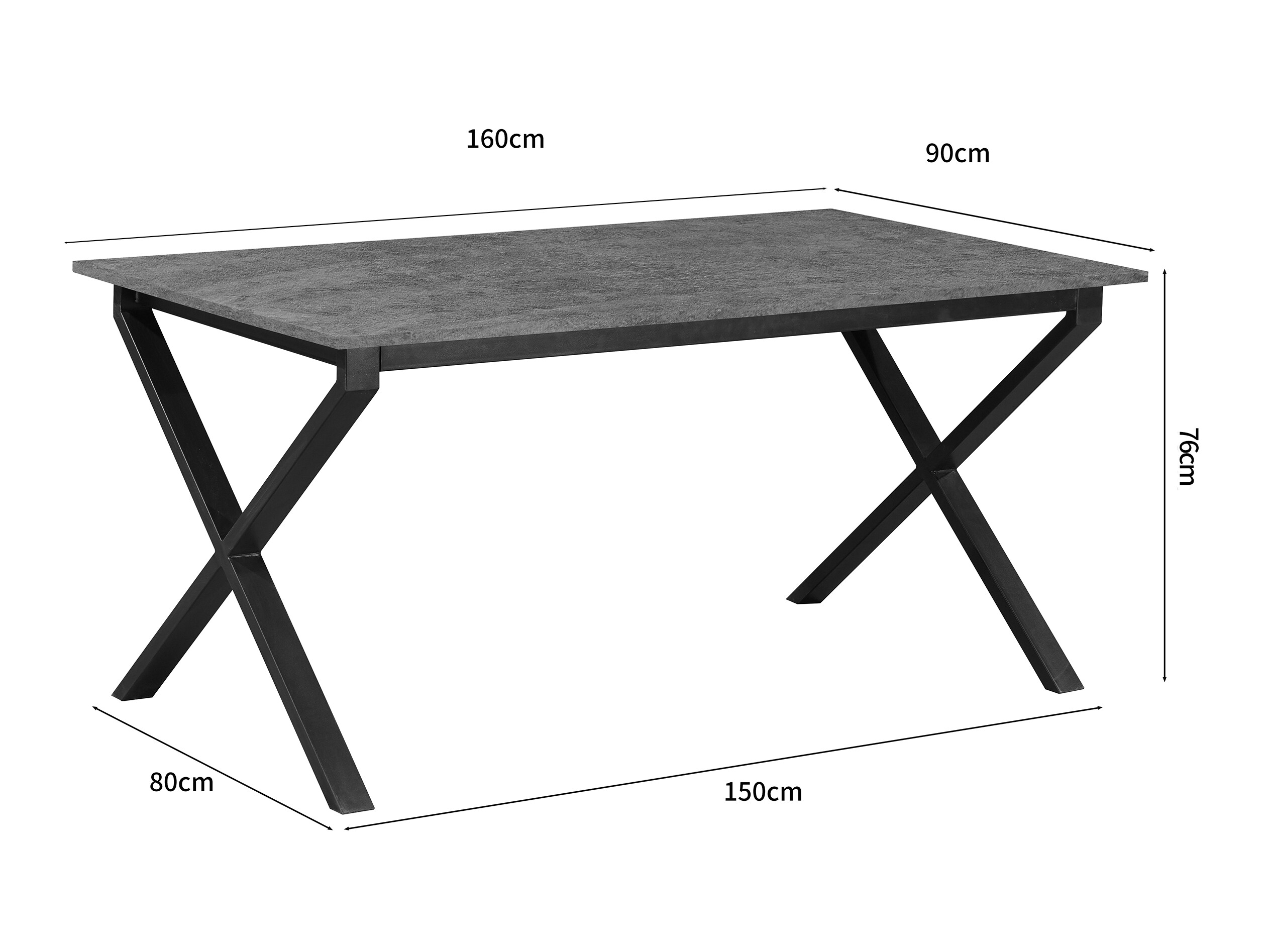 Τραπέζι Denton 1555 (Μαύρο + Σκυρόδεμα)
