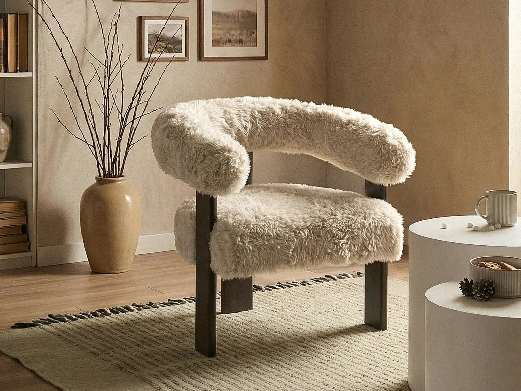 Πολυθρόνα Berwyn 3264 (Άσπρο + Σκούρο καφέ)