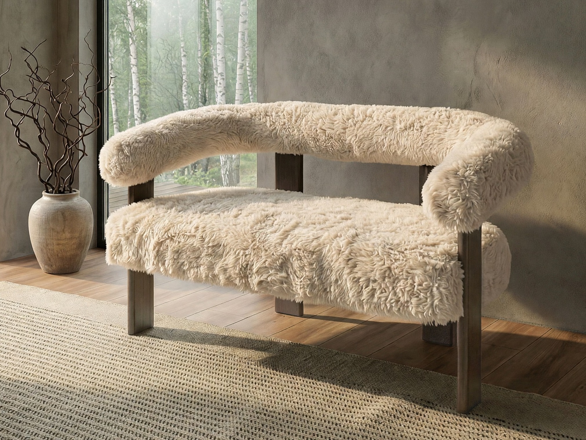 Upholstered bench Berwyn 3271 (White + Dark brown)