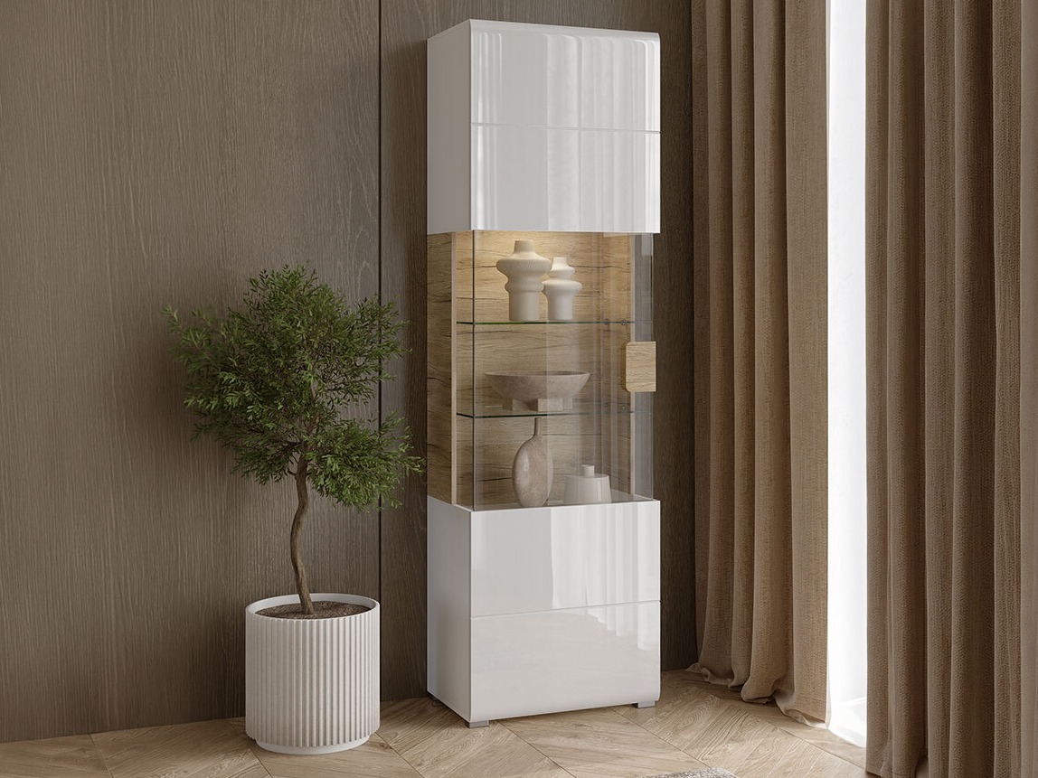 Βιβλιοθήκη Torsone 103 (Άσπρο + Γυαλιστερό λευκό + San remo δρυς)