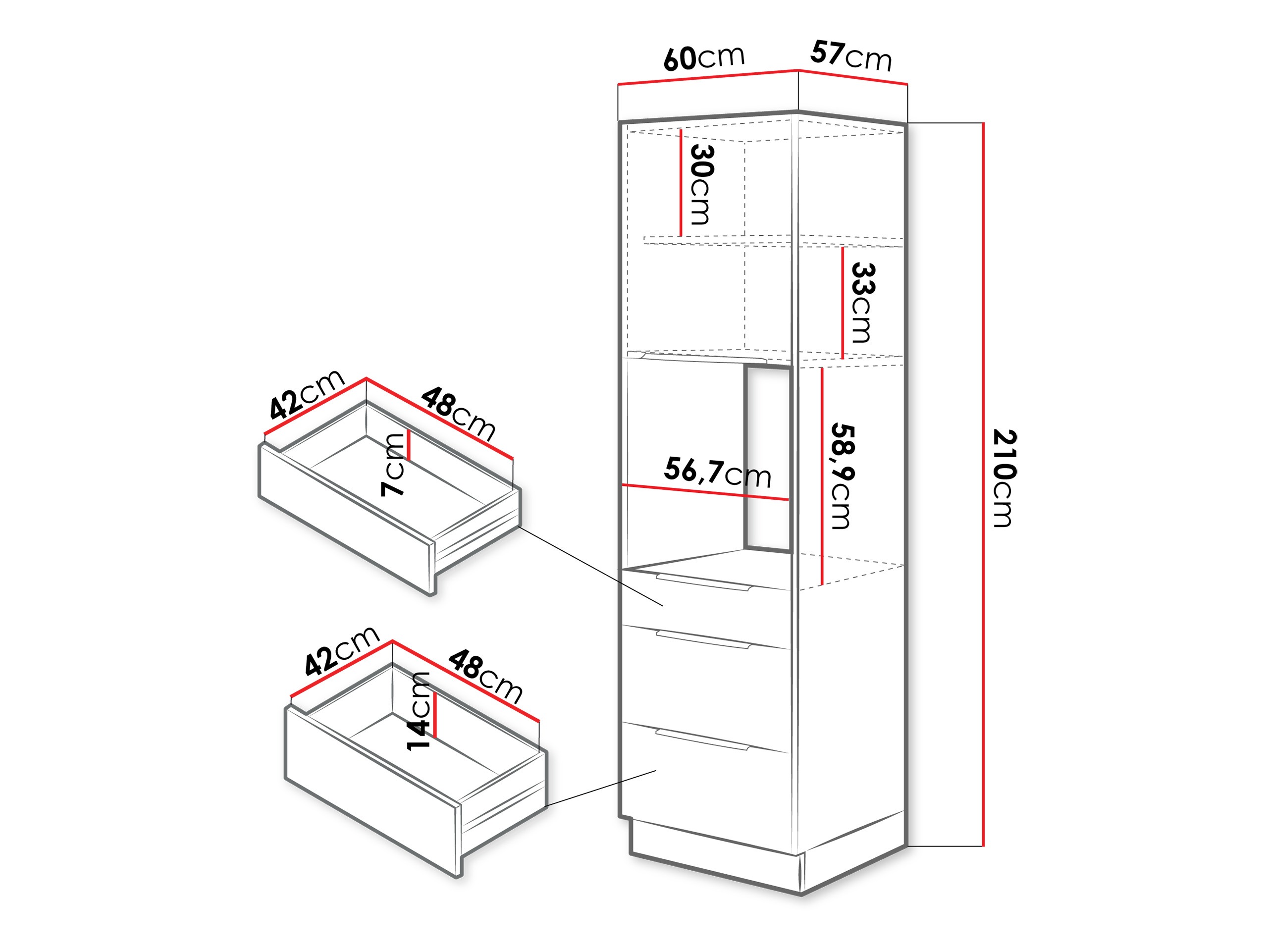 Modular cabinet for built-in appliances Sole 135