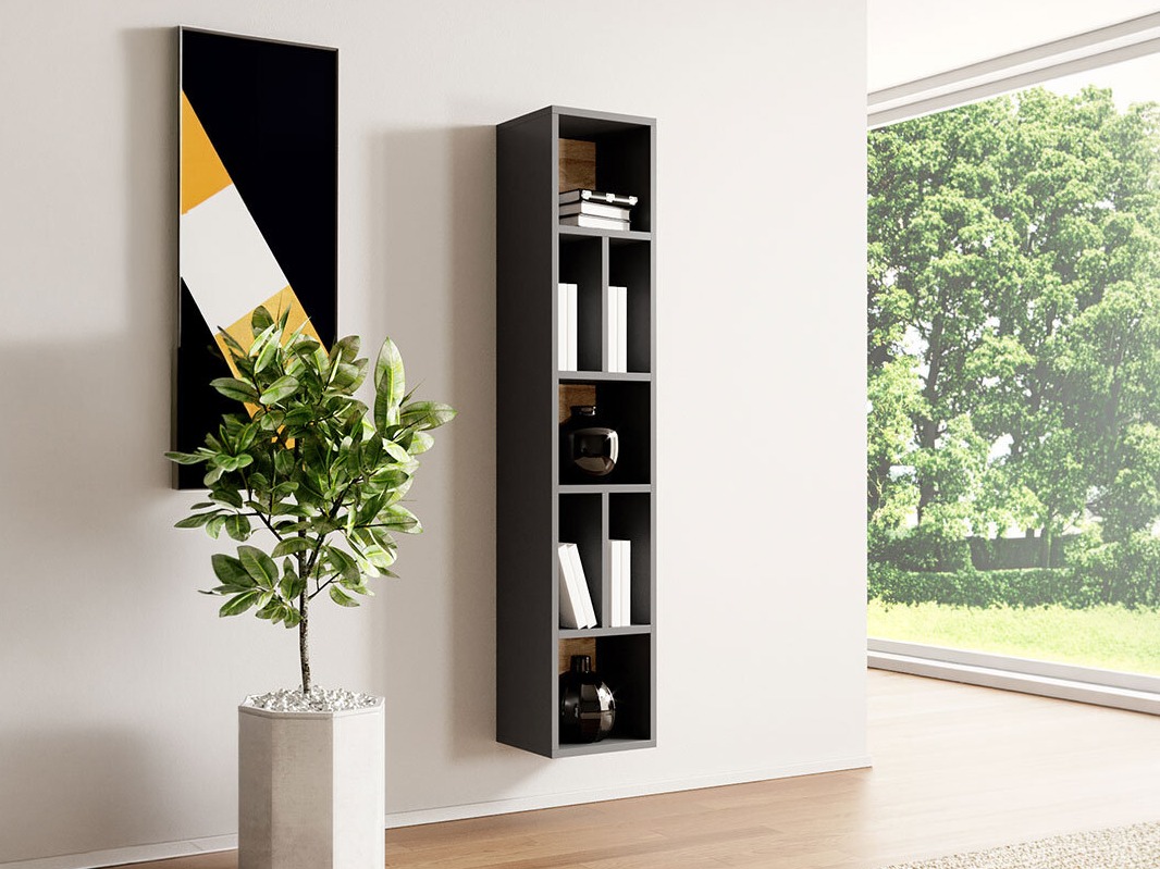 Ράφι τοίχου Torsone 106 (Ανθρακί + Gloss ανθρακί + Grandson δρυς)