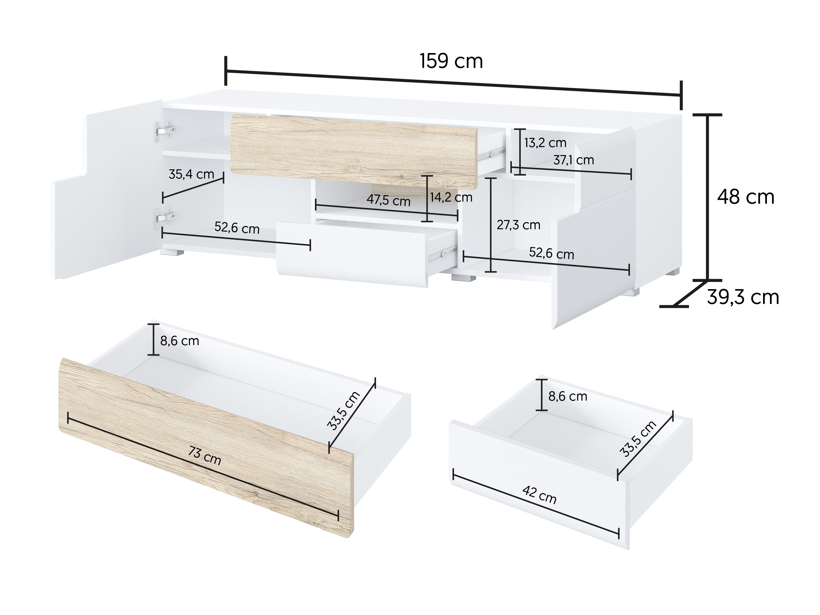 Σετ επίπλων σαλονιού Torsone 104 (Άσπρο + Γυαλιστερό λευκό + San remo δρυς)