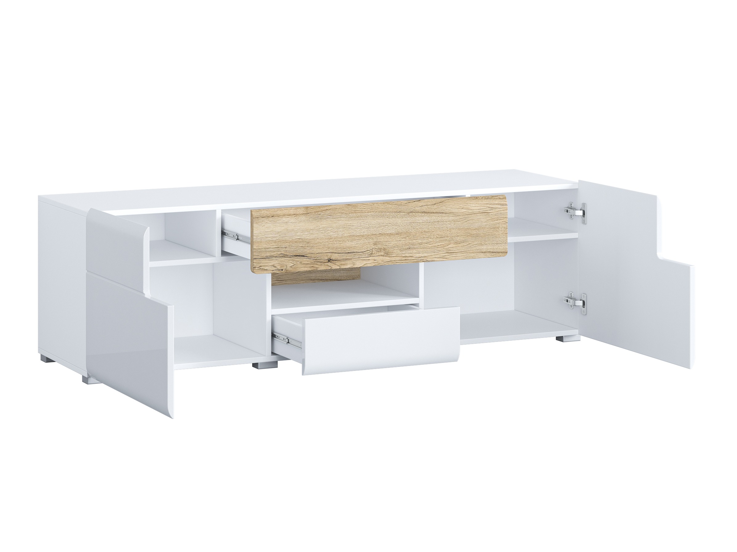 Σετ επίπλων σαλονιού Torsone 104 (Άσπρο + Γυαλιστερό λευκό + San remo δρυς)