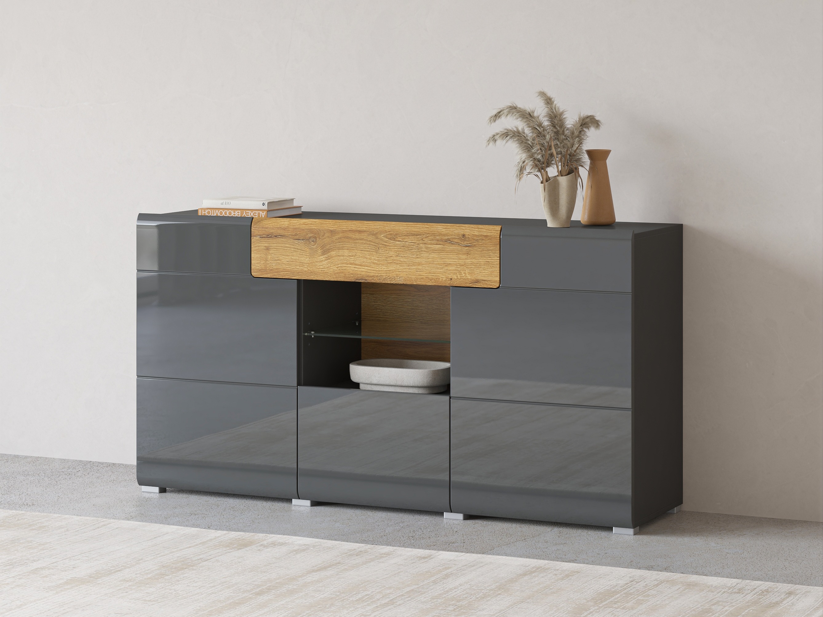 Συρταριέρα Torsone 108 (Ανθρακί + Gloss ανθρακί + Grandson δρυς)