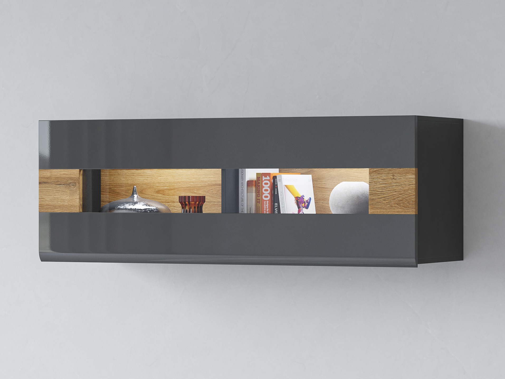 Wall cabinet Torsone 116 (Anthracite + Gloss anthracite + Grandson oak)
