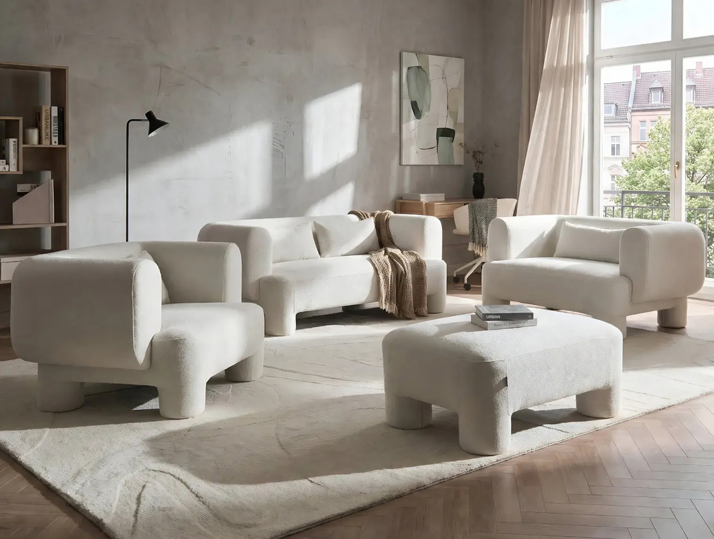 Σετ ταπετσαρισμένων επίπλων Cavsali 105 (Άσπρο)