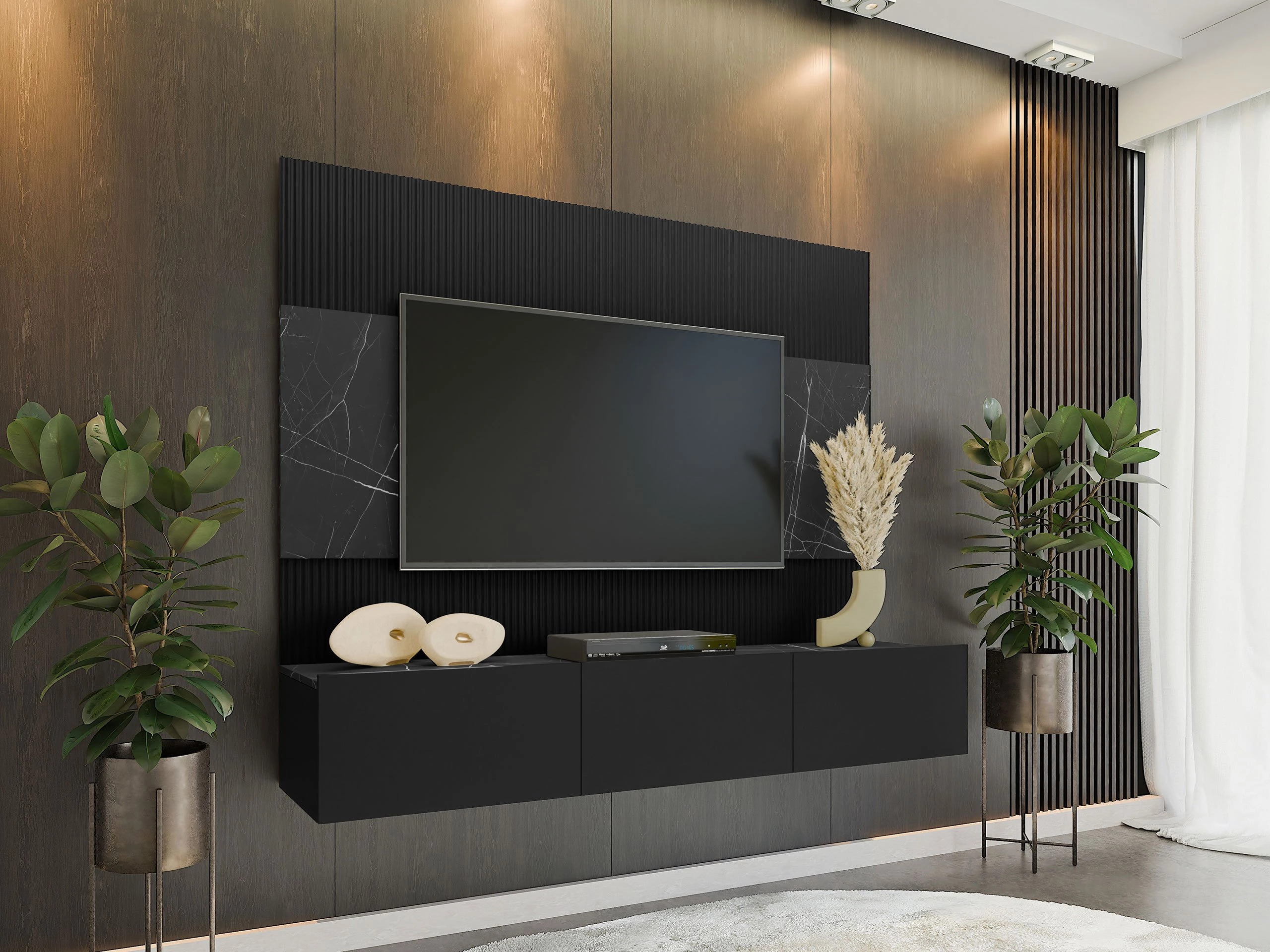 Living room set Comfivo Salix (Black + Black marble)