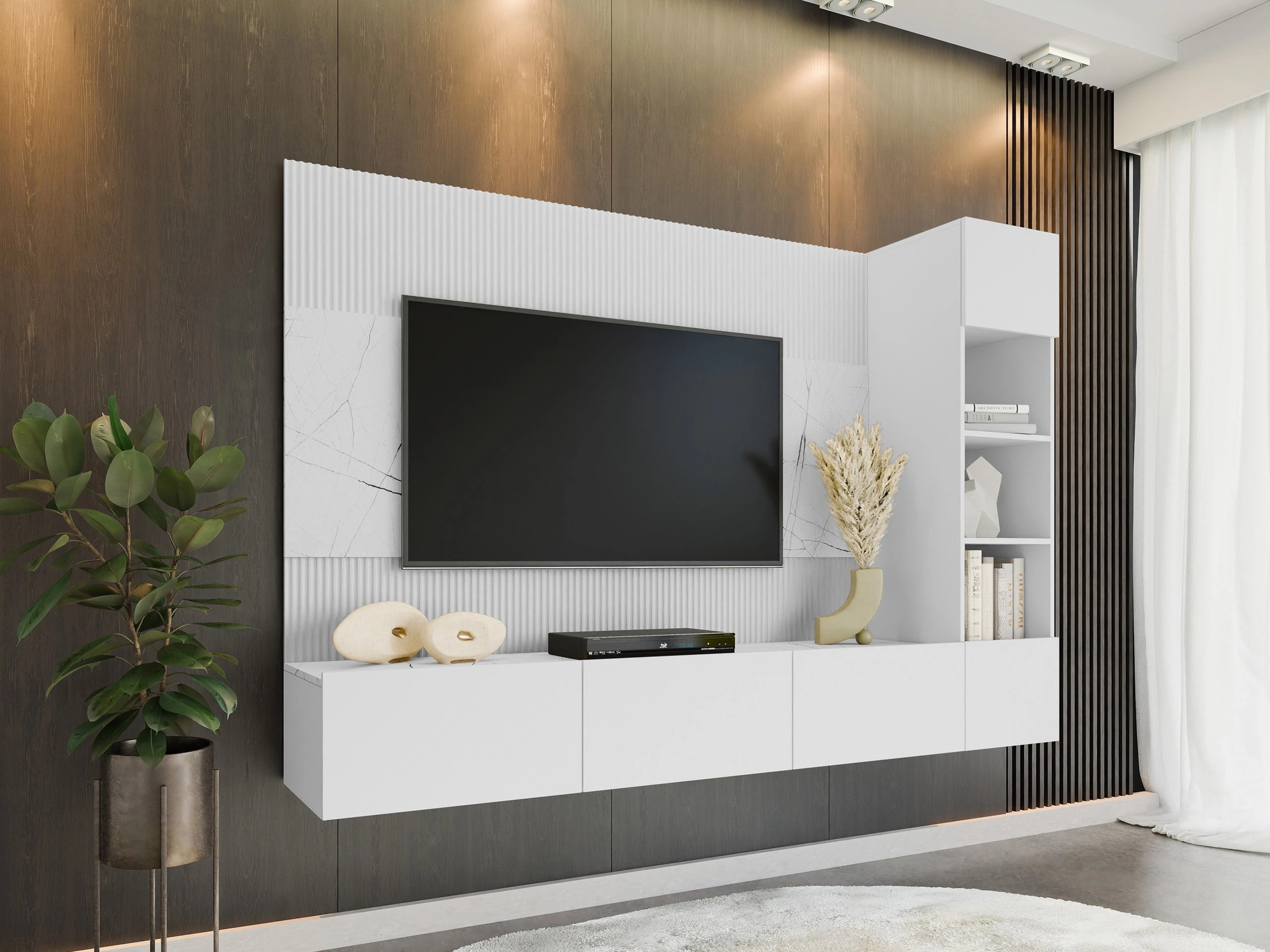 Living room set Comfivo Salix II (White + White marble)
